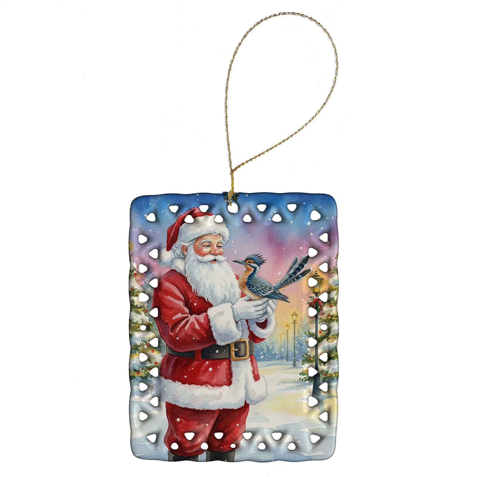 Caroline's Treasures Roadrunner with Santa Claus Porcelain Ornament