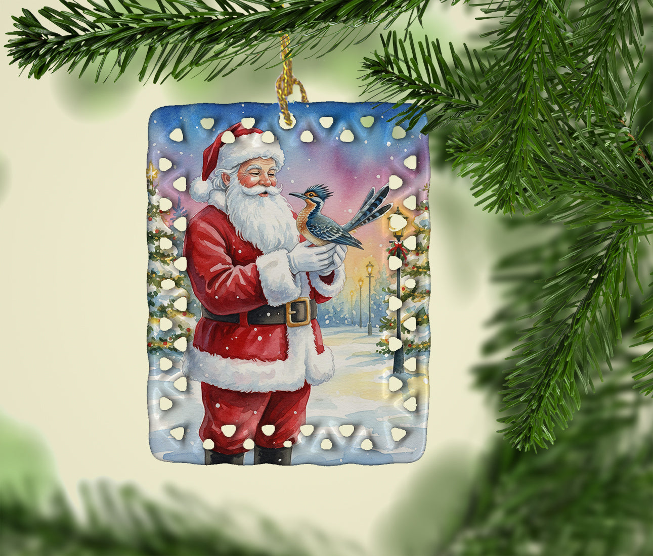 Caroline's Treasures Roadrunner with Santa Claus Porcelain Ornament