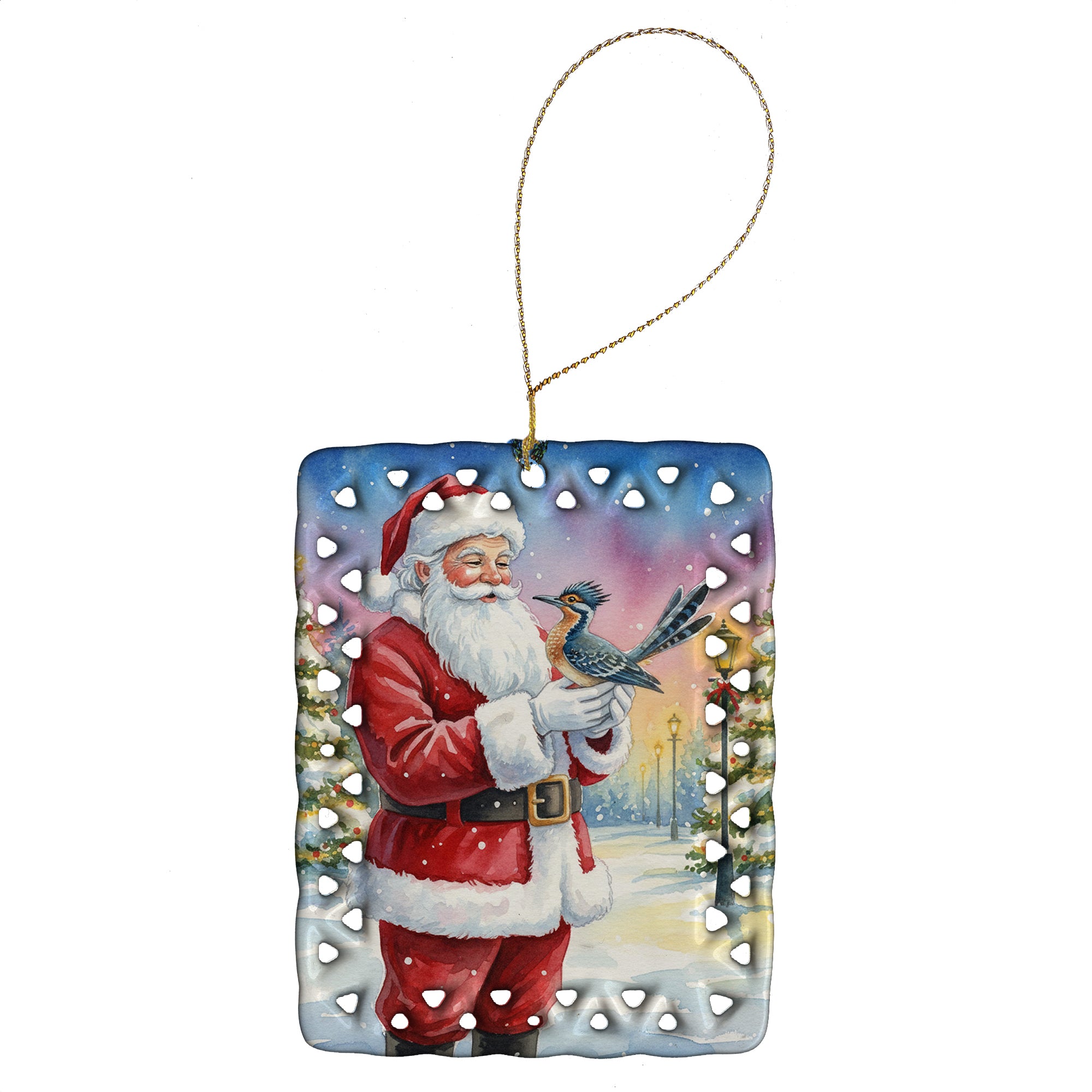 Caroline's Treasures Roadrunner with Santa Claus Porcelain Ornament
