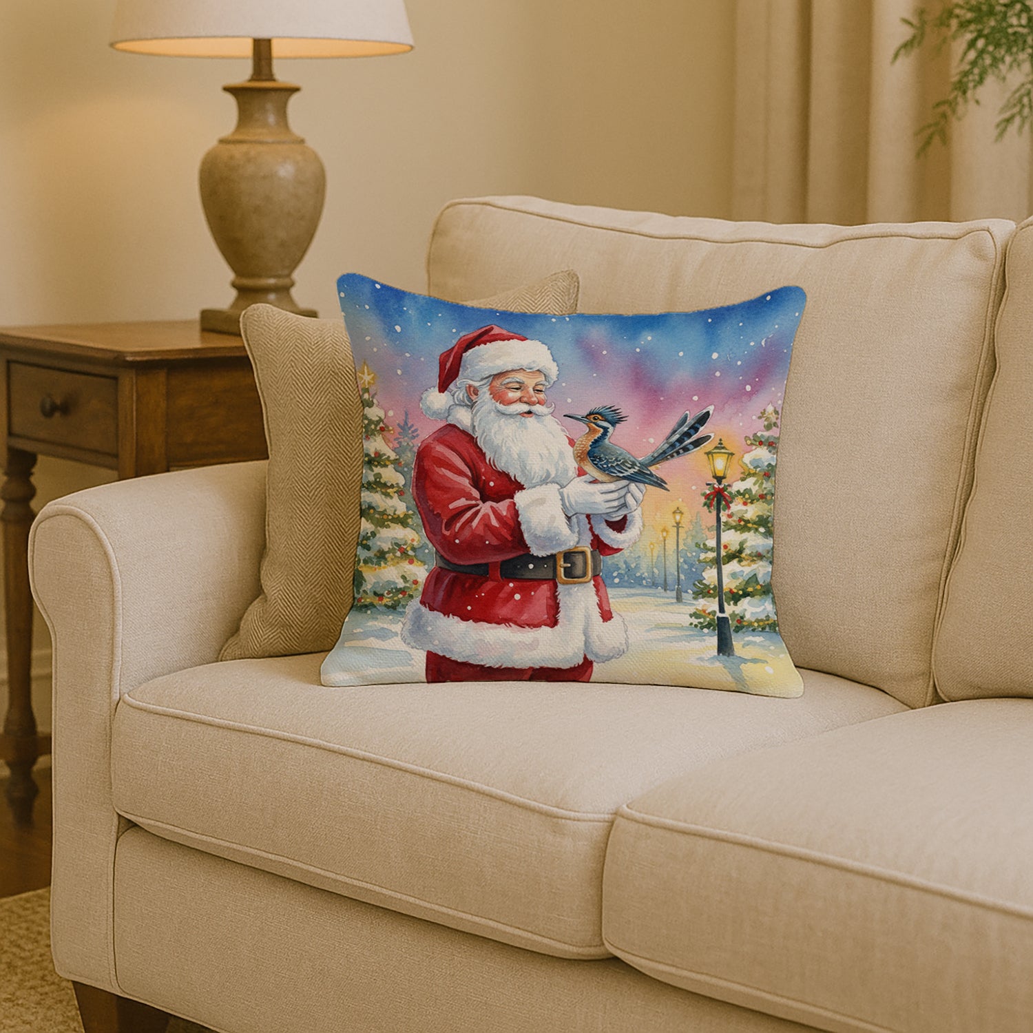 Caroline's Treasures Roadrunner with Santa Claus Throw Pillow
