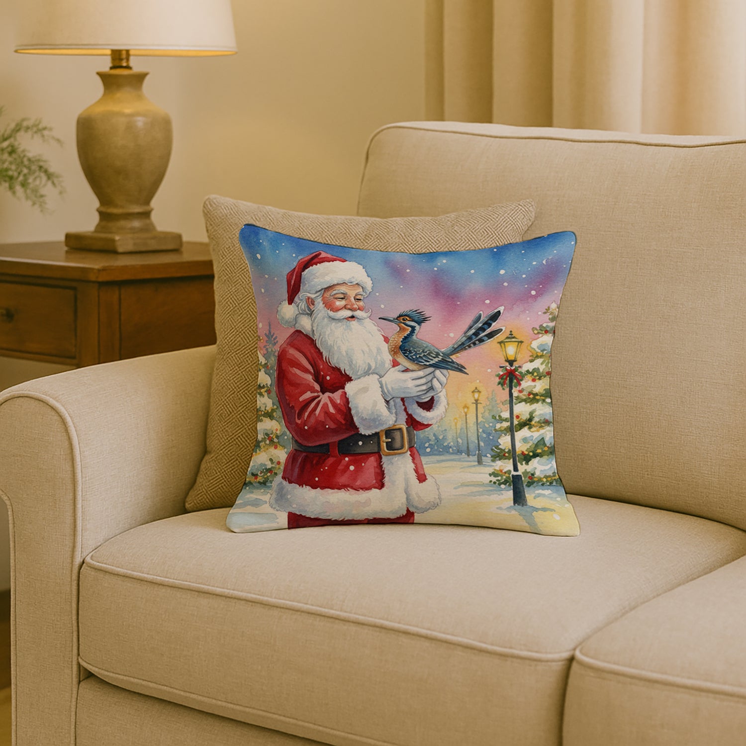 Caroline's Treasures Roadrunner with Santa Claus Throw Pillow