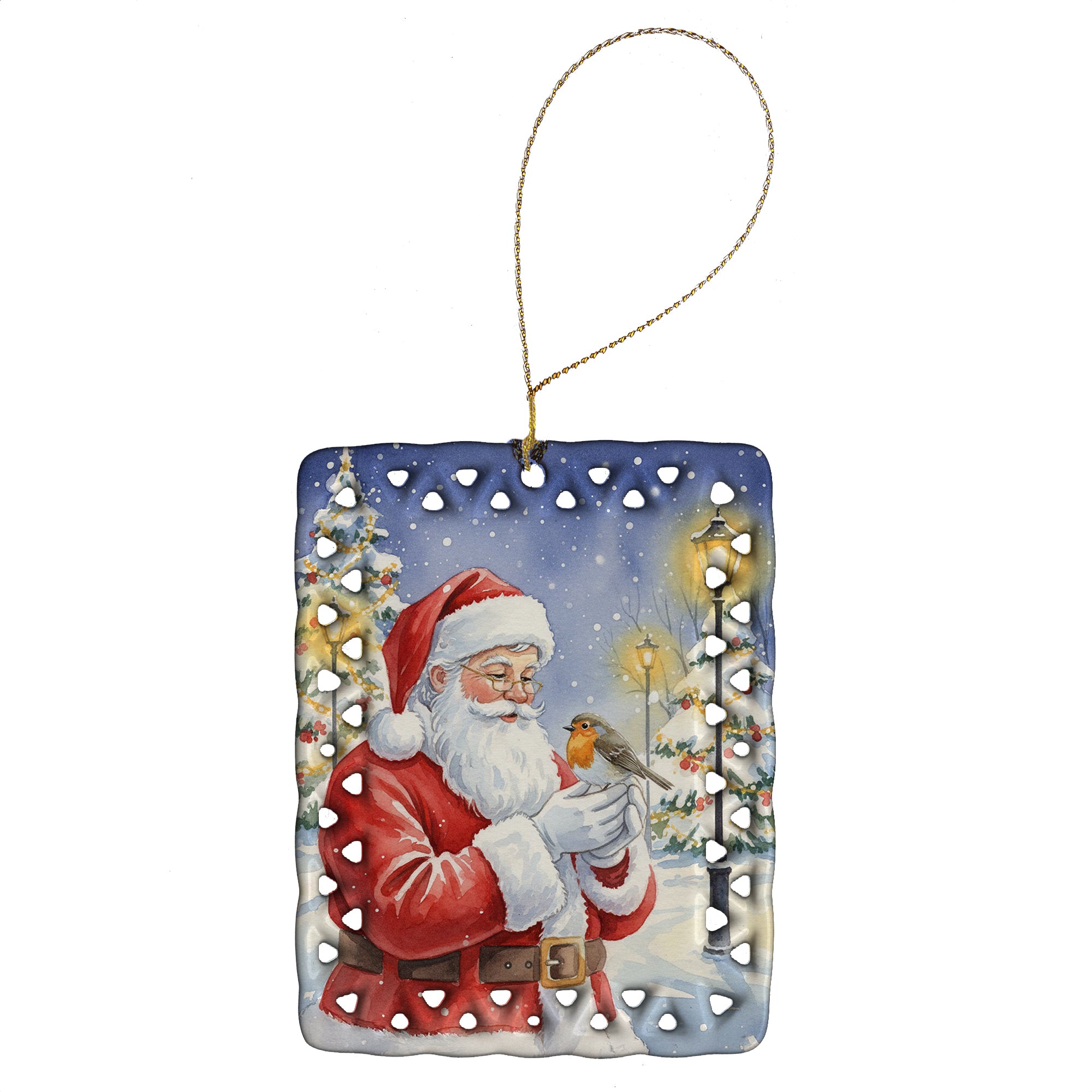 Caroline's Treasures Robin with Santa Claus Porcelain Ornament