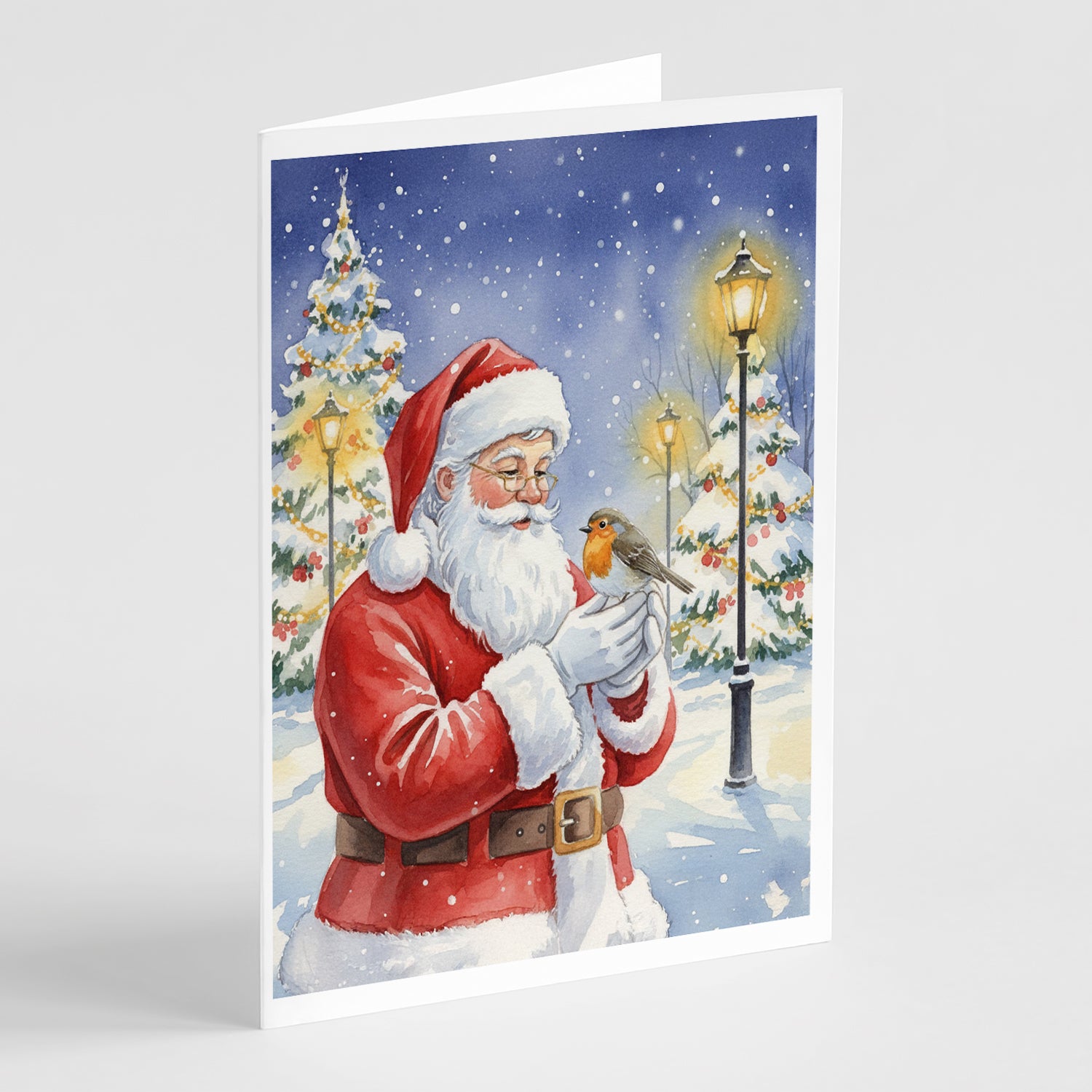 Caroline's Treasures Robin with Santa Claus Greeting Cards Pack of 8