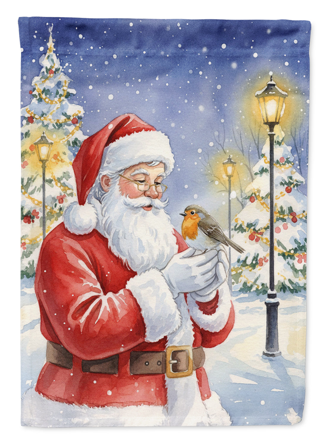 Caroline's Treasures Robin with Santa Claus Garden Flag