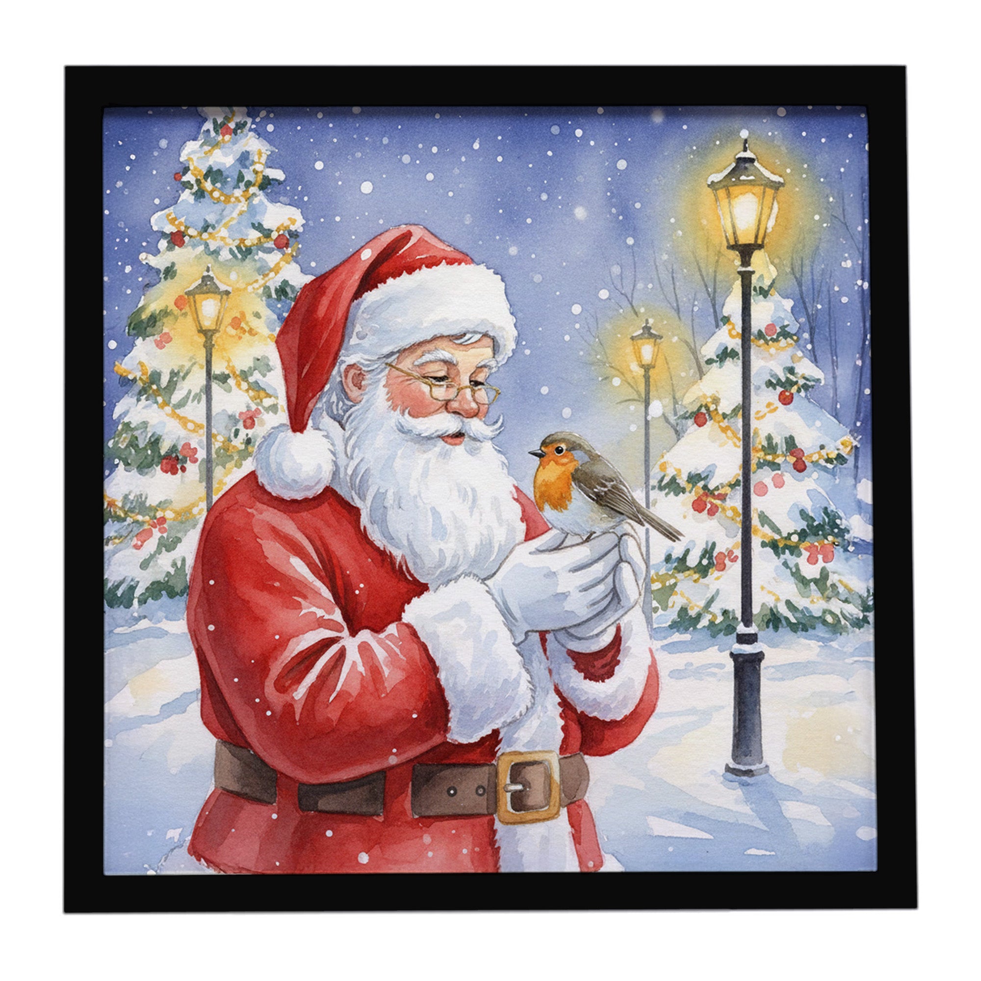 Caroline's Treasures Robin with Santa Claus Framed Metal Print