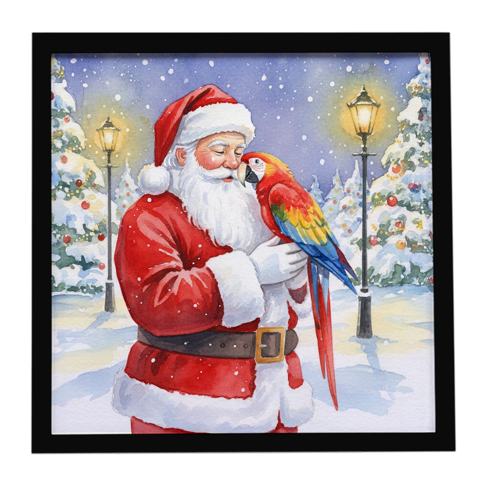 Caroline's Treasures Scarlet Macaw with Santa Claus Framed Metal Print