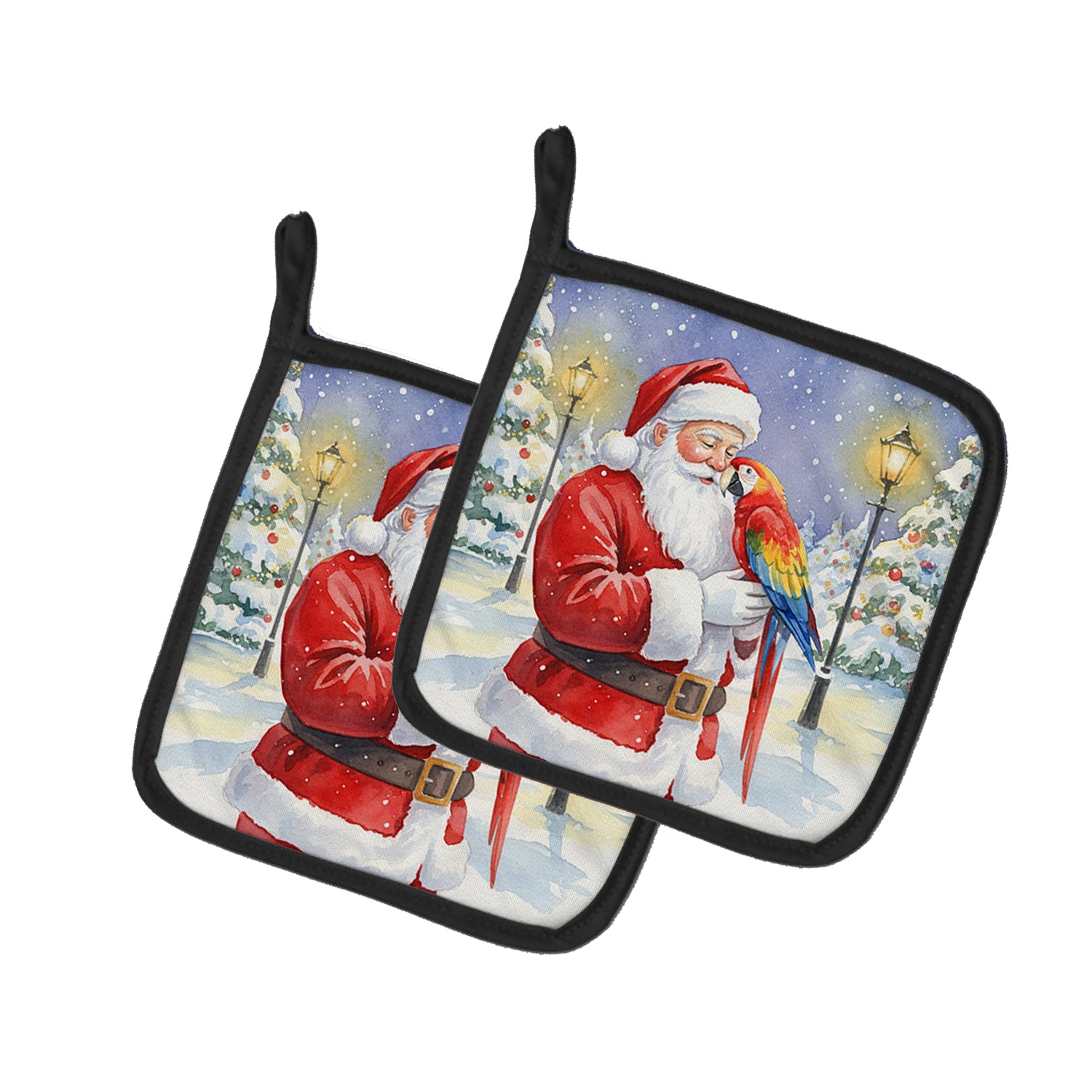 Caroline's Treasures Scarlet Macaw with Santa Claus Pair of Pot Holders