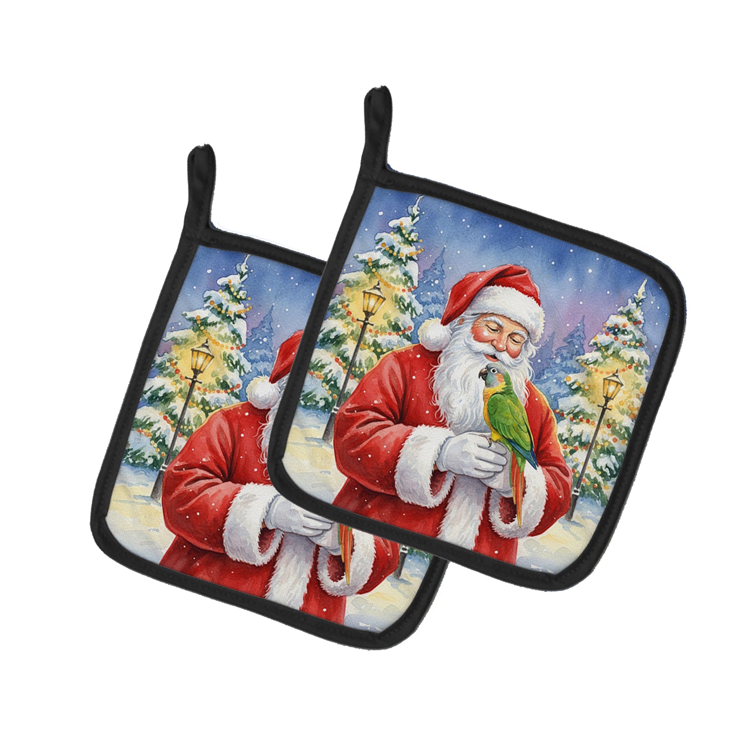 Caroline's Treasures Senegal Parrot with Santa Claus Pair of Pot Holders