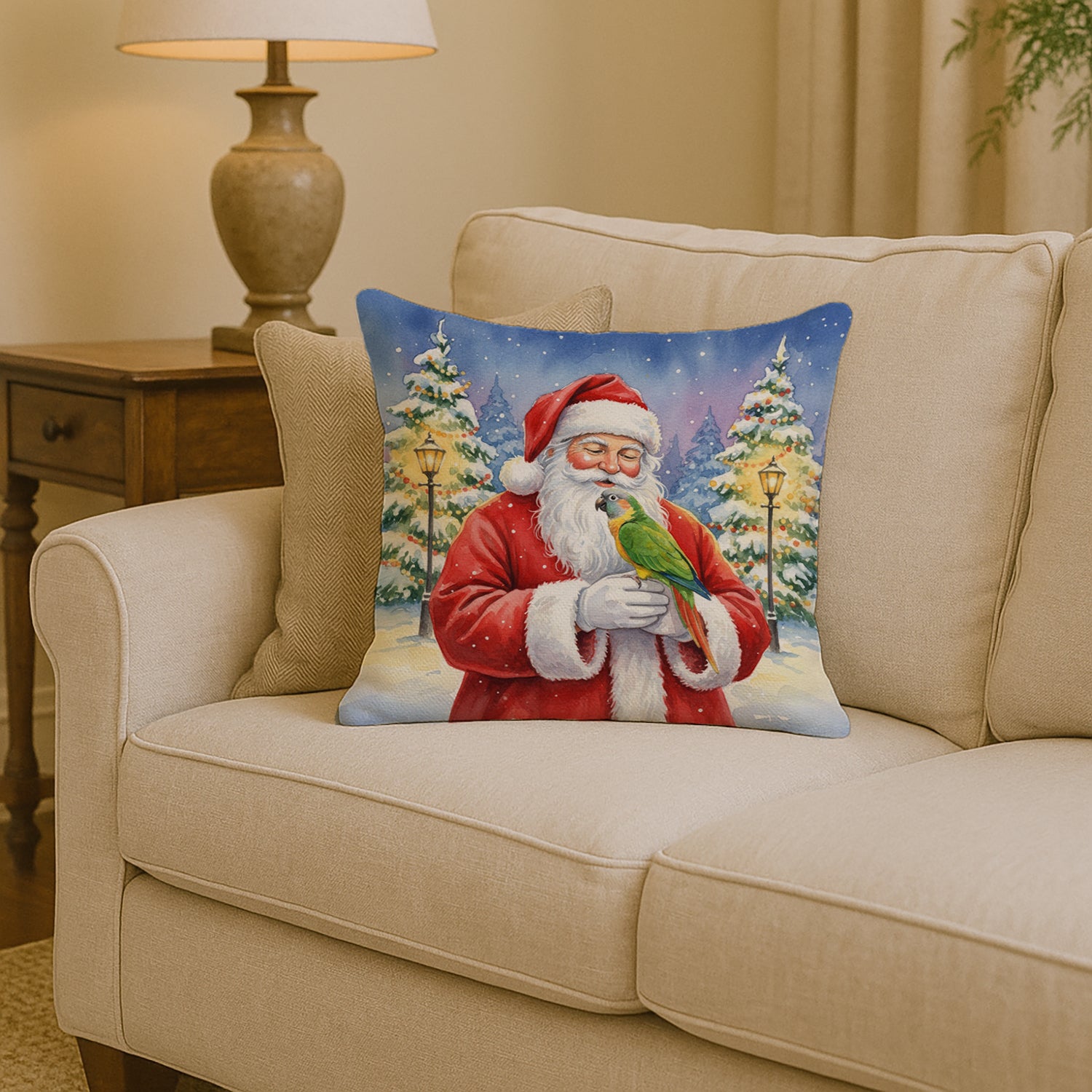 Caroline's Treasures Senegal Parrot with Santa Claus Throw Pillow