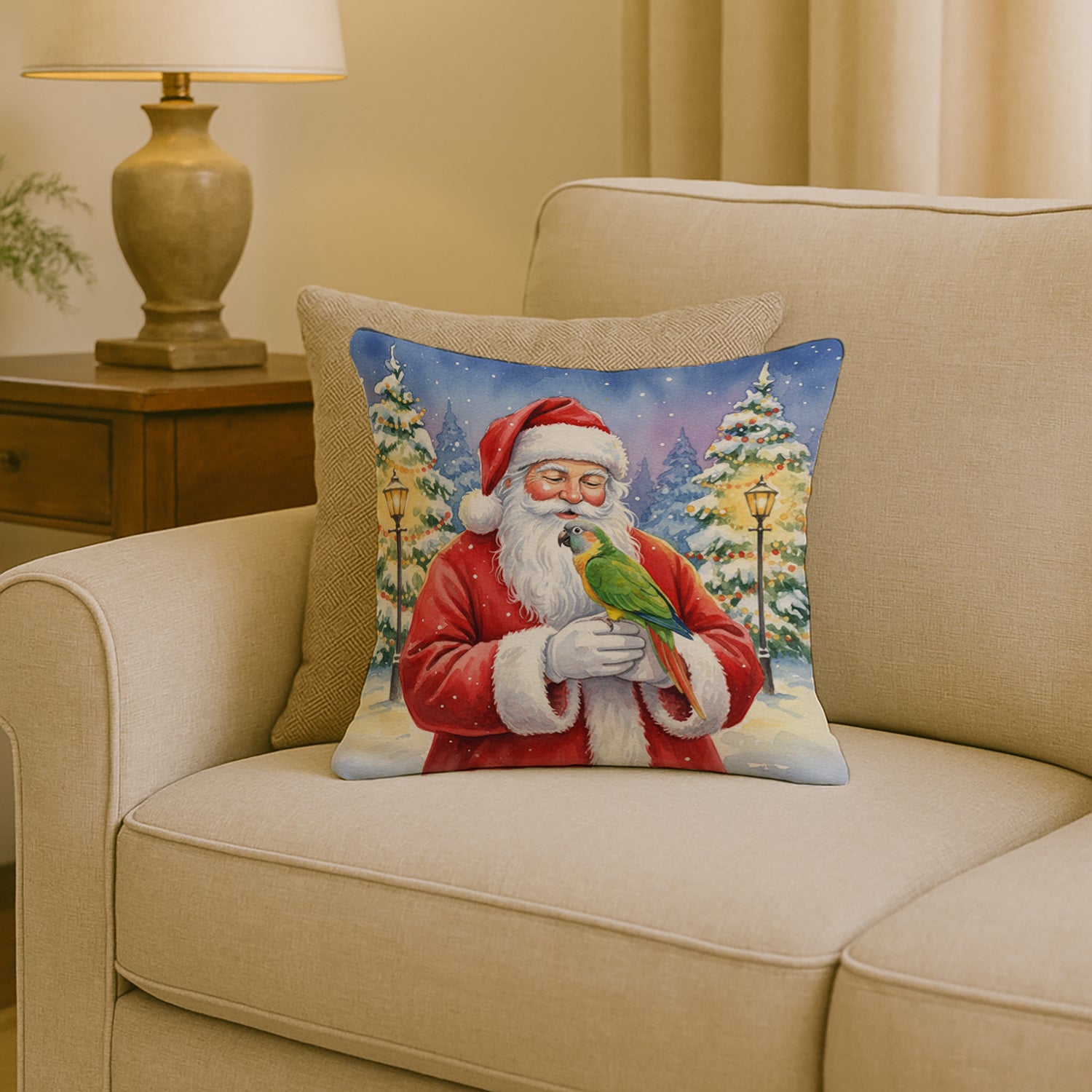 Caroline's Treasures Senegal Parrot with Santa Claus Throw Pillow