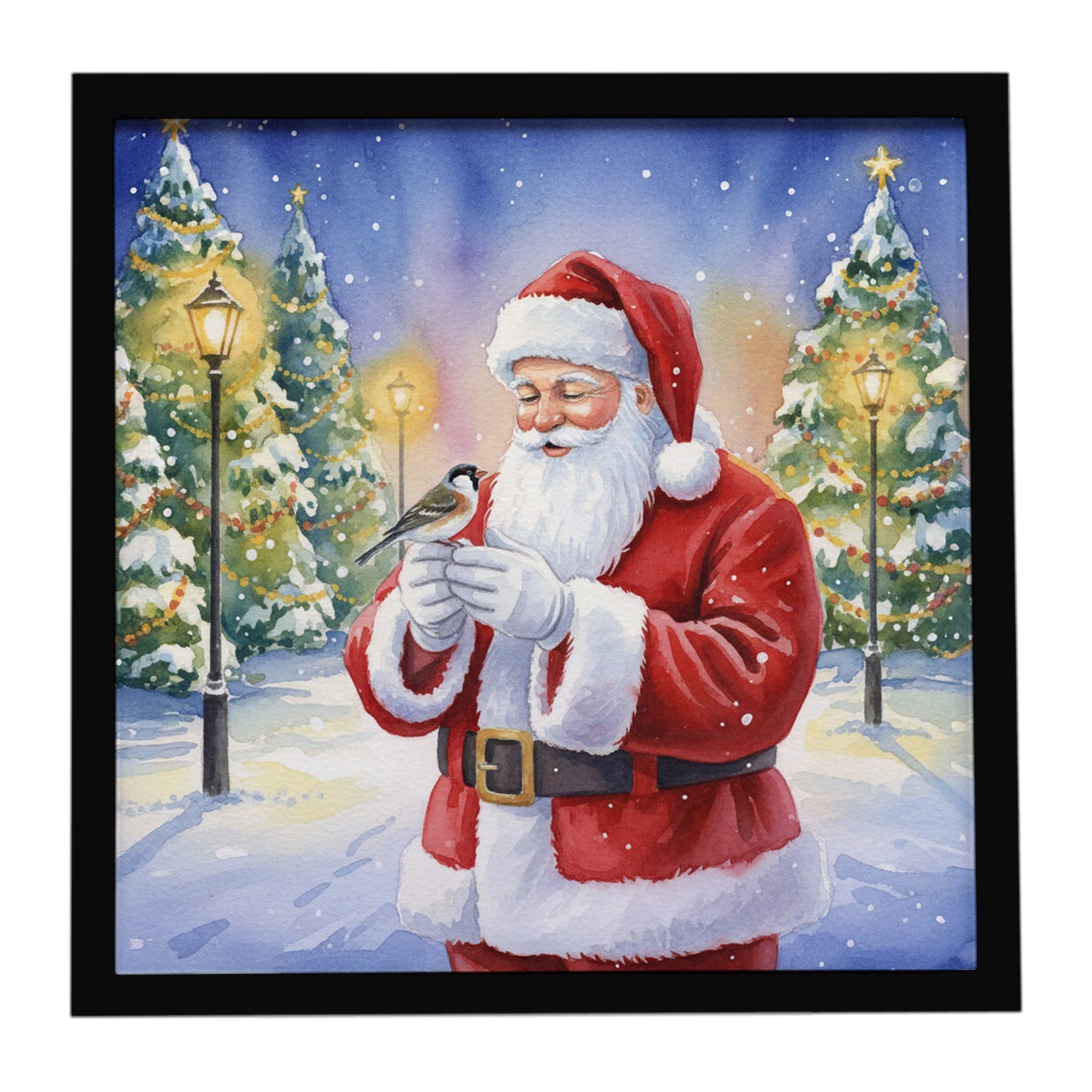 Caroline's Treasures Society Finch with Santa Claus Framed Metal Print