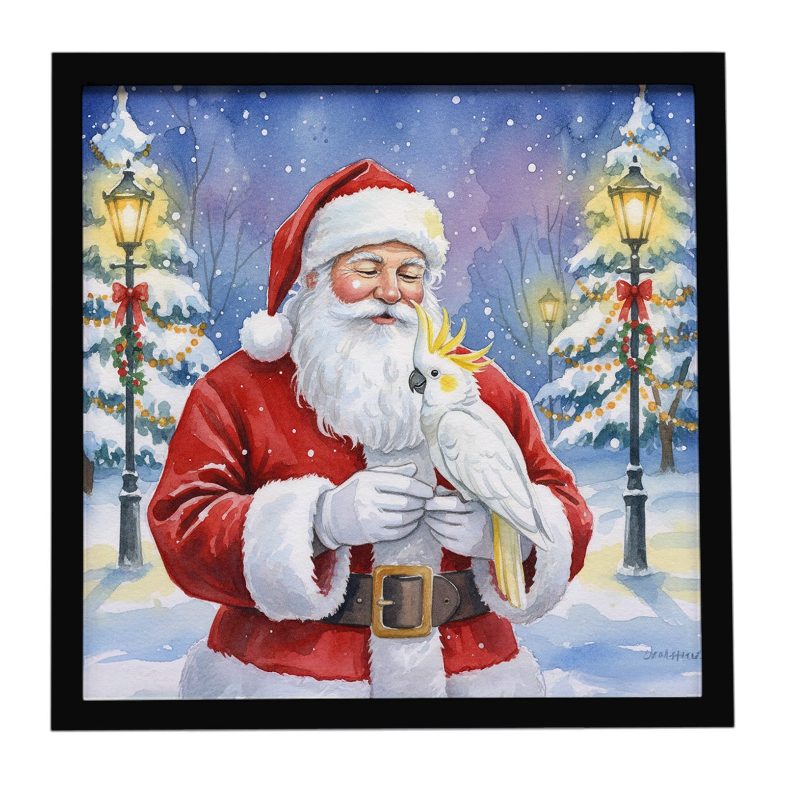 Caroline's Treasures Sulphur Crested Cockatoo with Santa Claus Framed Metal Print