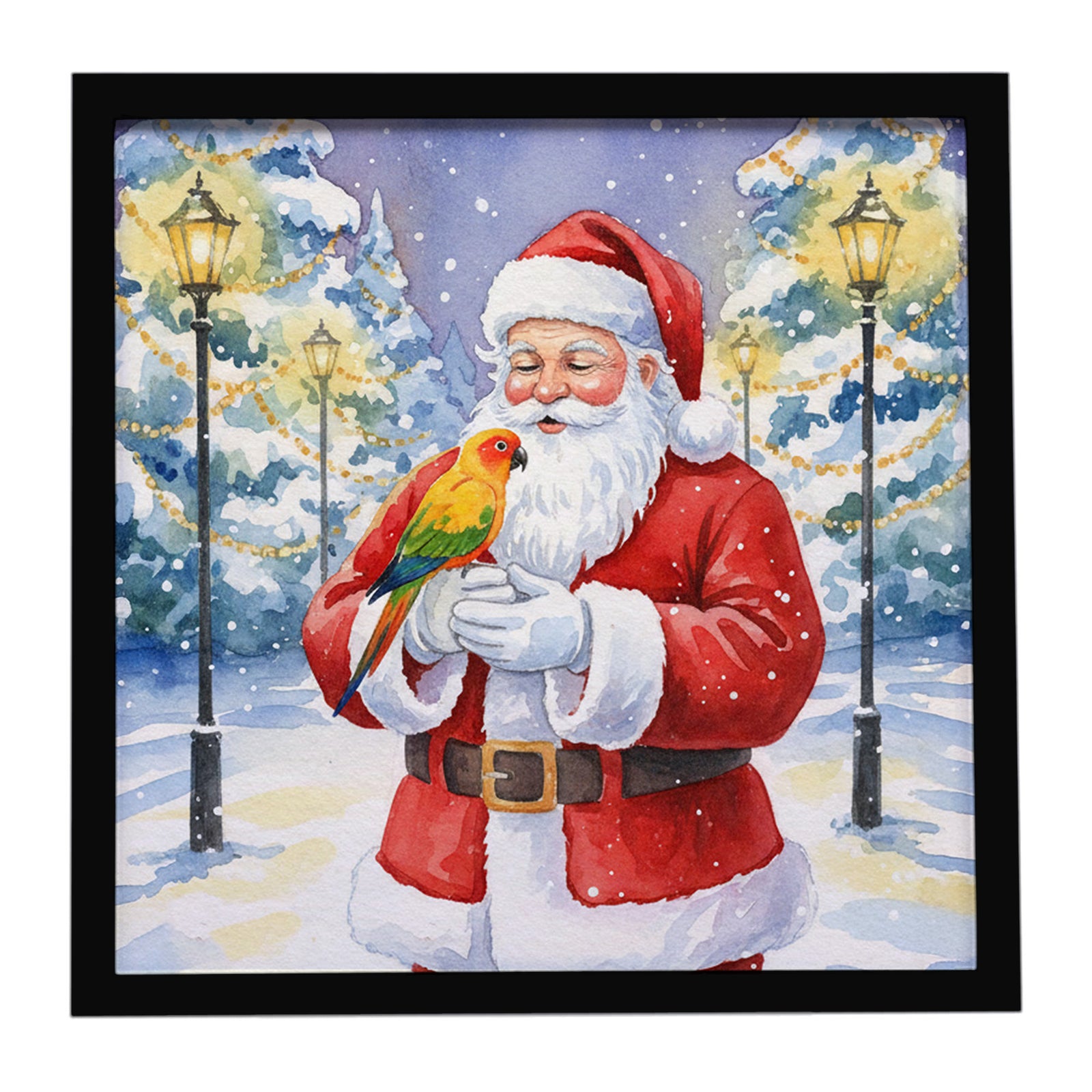 Caroline's Treasures Sun Conure with Santa Claus Framed Metal Print