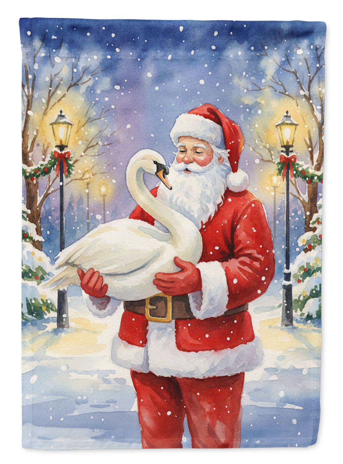 Caroline's Treasures Swan with Santa Claus House Flag