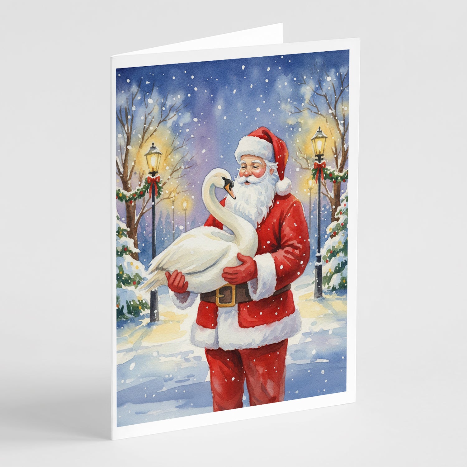 Caroline's Treasures Swan with Santa Claus Greeting Cards Pack of 8