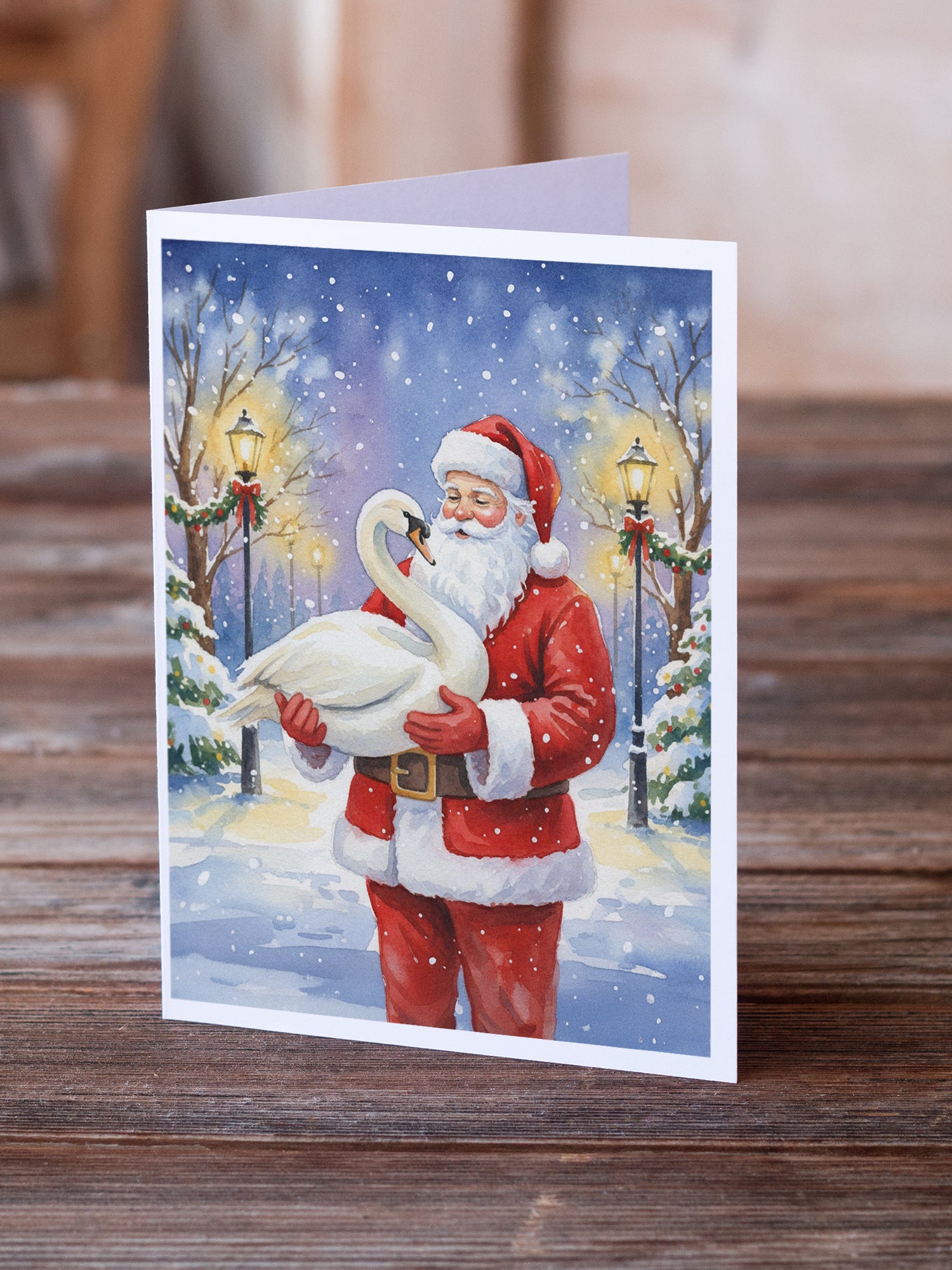 Caroline's Treasures Swan with Santa Claus Greeting Cards Pack of 8