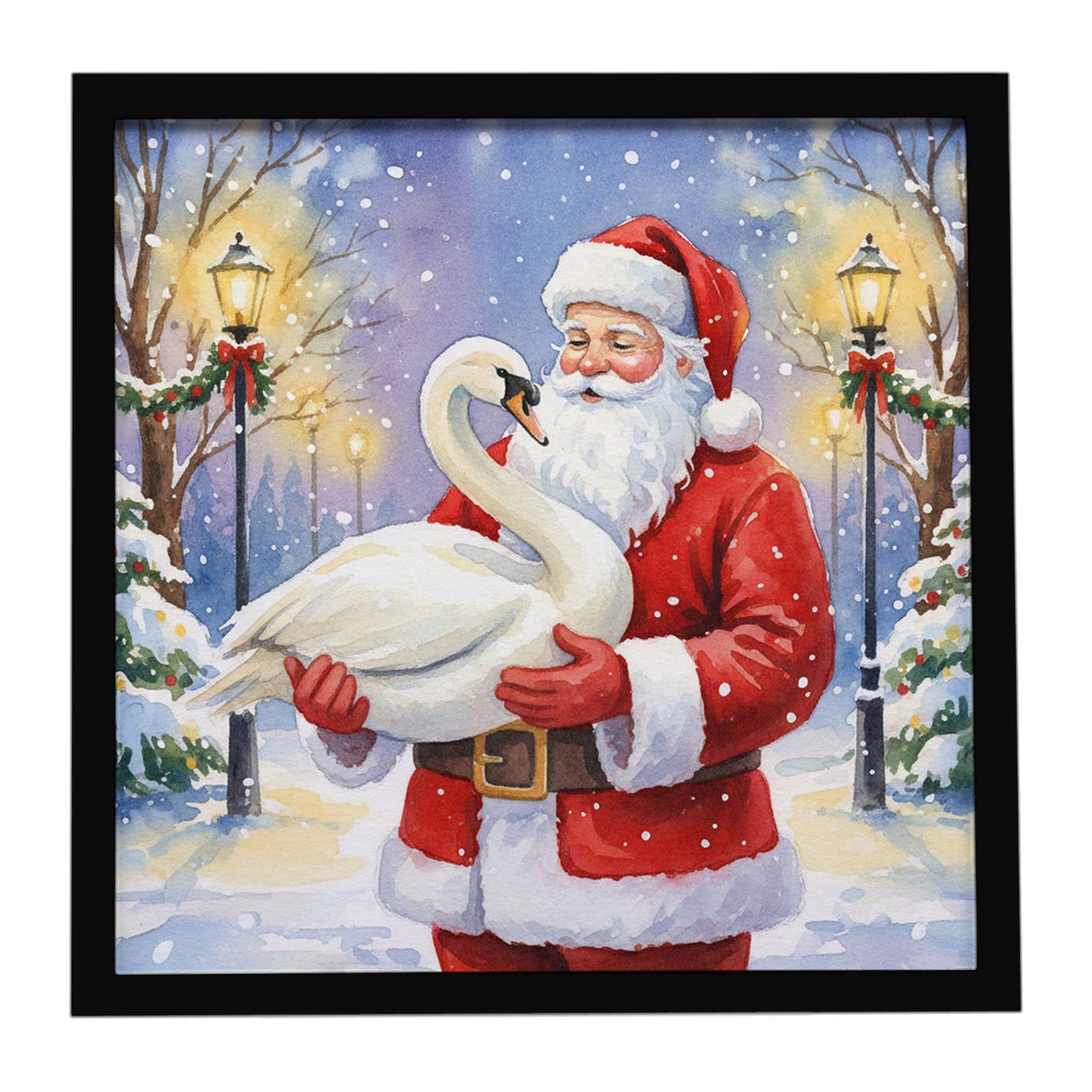 Caroline's Treasures Swan with Santa Claus Framed Metal Print
