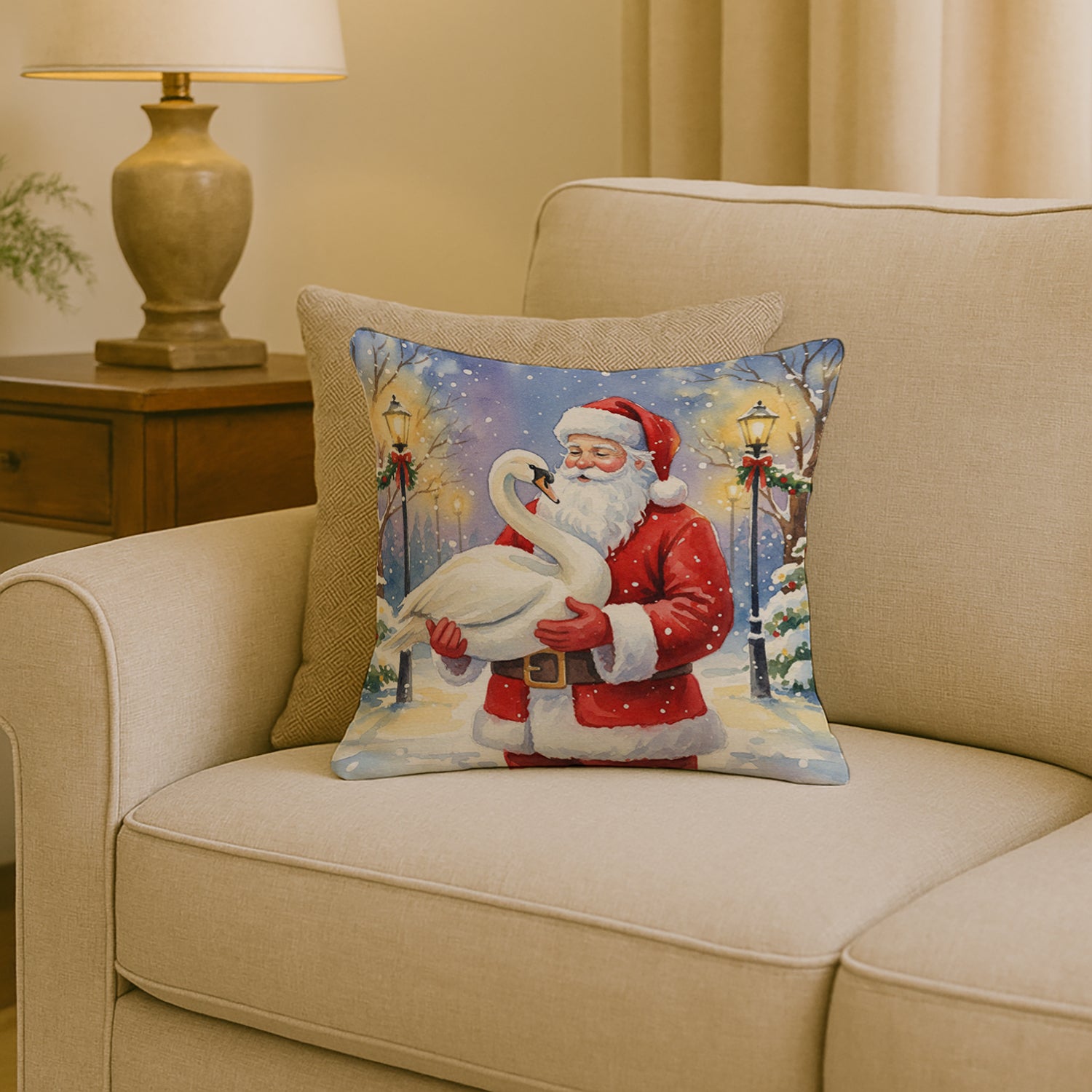 Caroline's Treasures Swan with Santa Claus Throw Pillow