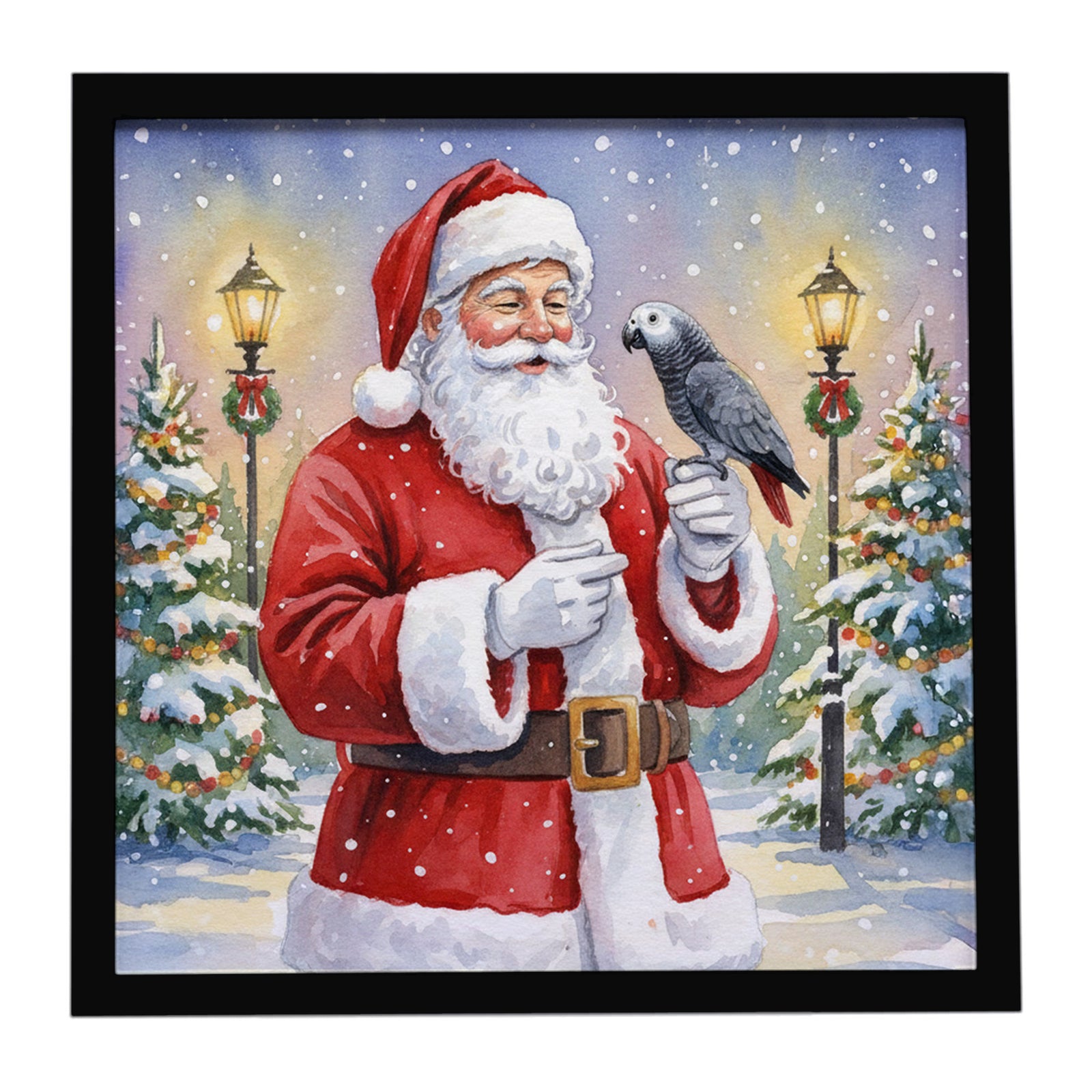 Caroline's Treasures Timneh African Grey with Santa Claus Framed Metal Print