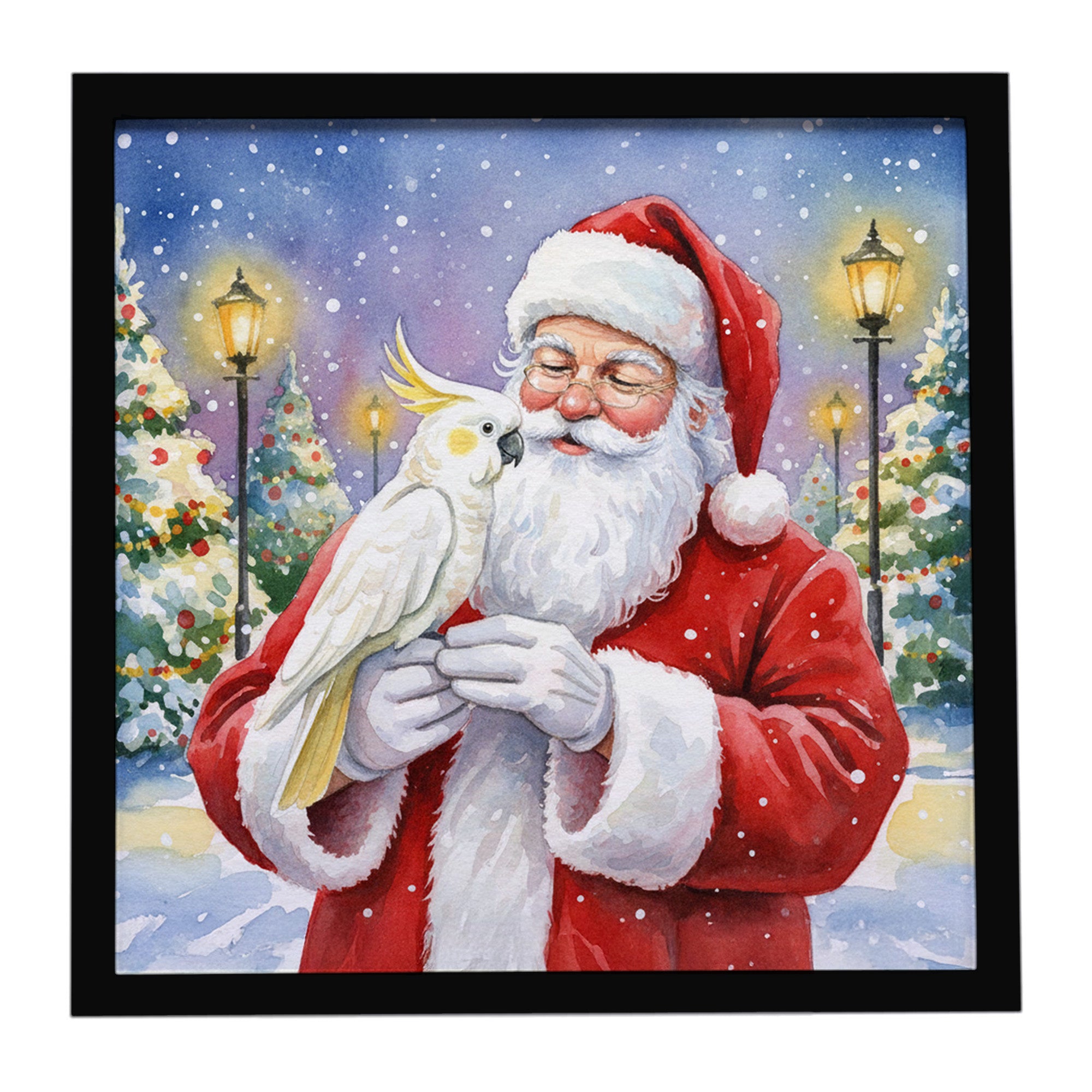 Caroline's Treasures Umbrella Cockatoo with Santa Claus Framed Metal Print