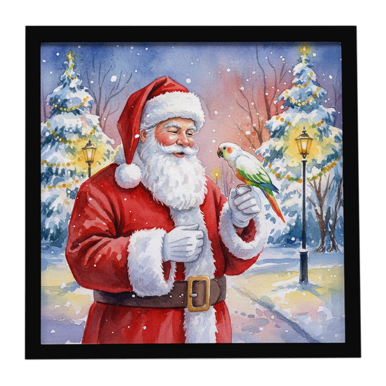 Caroline's Treasures White Bellied Caique with Santa Claus Framed Metal Print