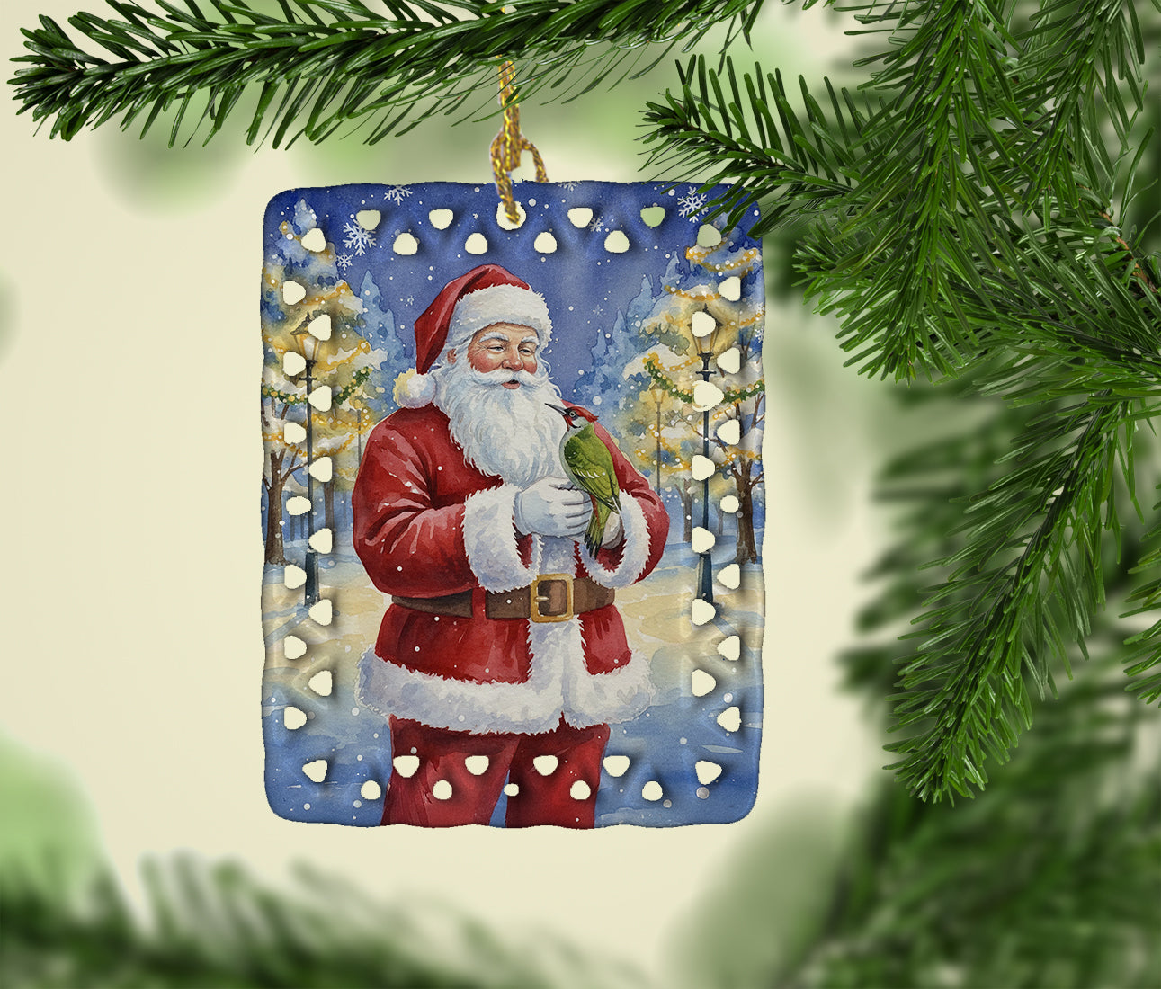 Caroline's Treasures Woodpecker with Santa Claus Porcelain Ornament