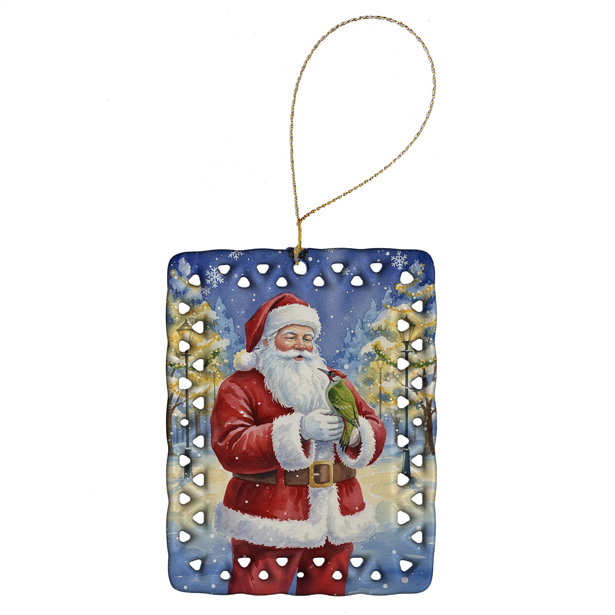 Caroline's Treasures Woodpecker with Santa Claus Porcelain Ornament