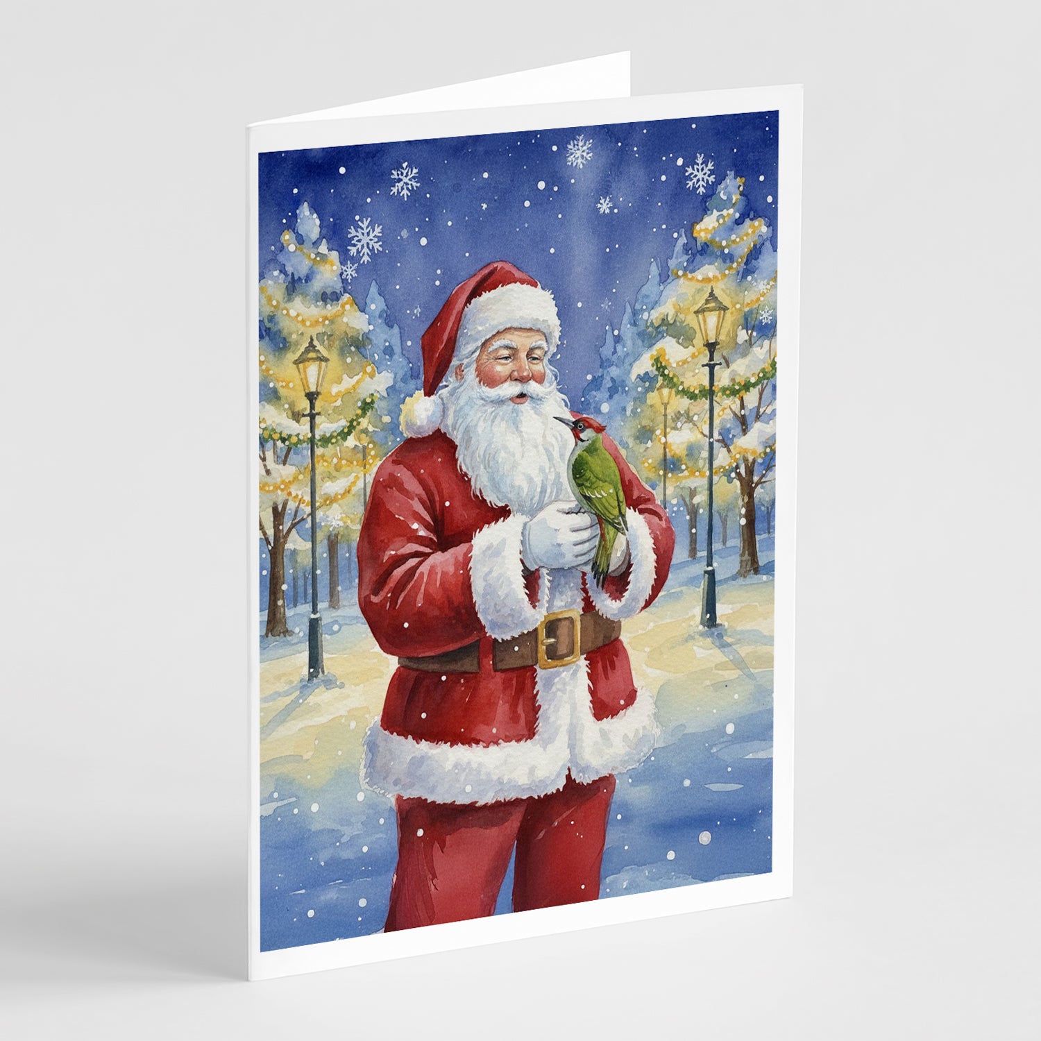 Caroline's Treasures Woodpecker with Santa Claus Greeting Cards Pack of 8