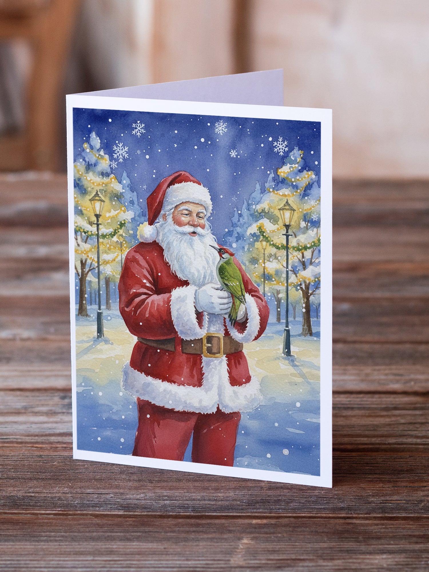 Caroline's Treasures Woodpecker with Santa Claus Greeting Cards Pack of 8