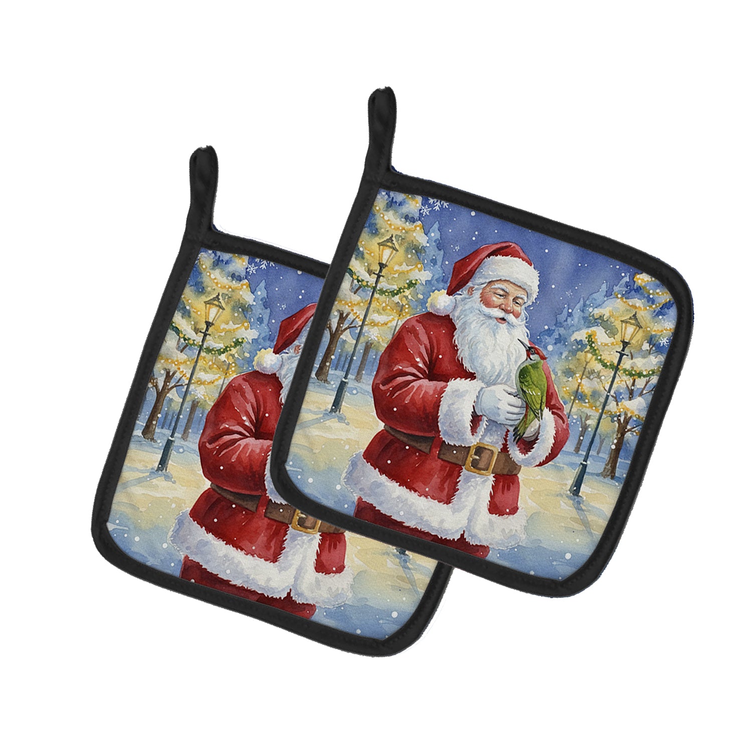 Caroline's Treasures Woodpecker with Santa Claus Pair of Pot Holders