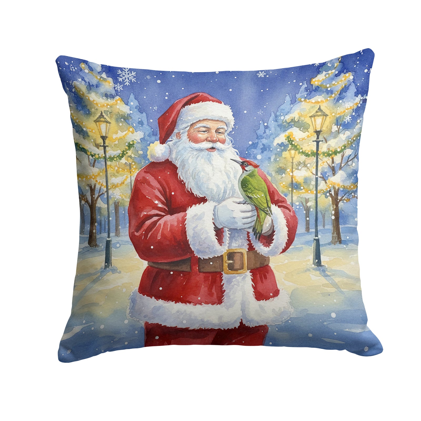Caroline's Treasures Woodpecker with Santa Claus Throw Pillow
