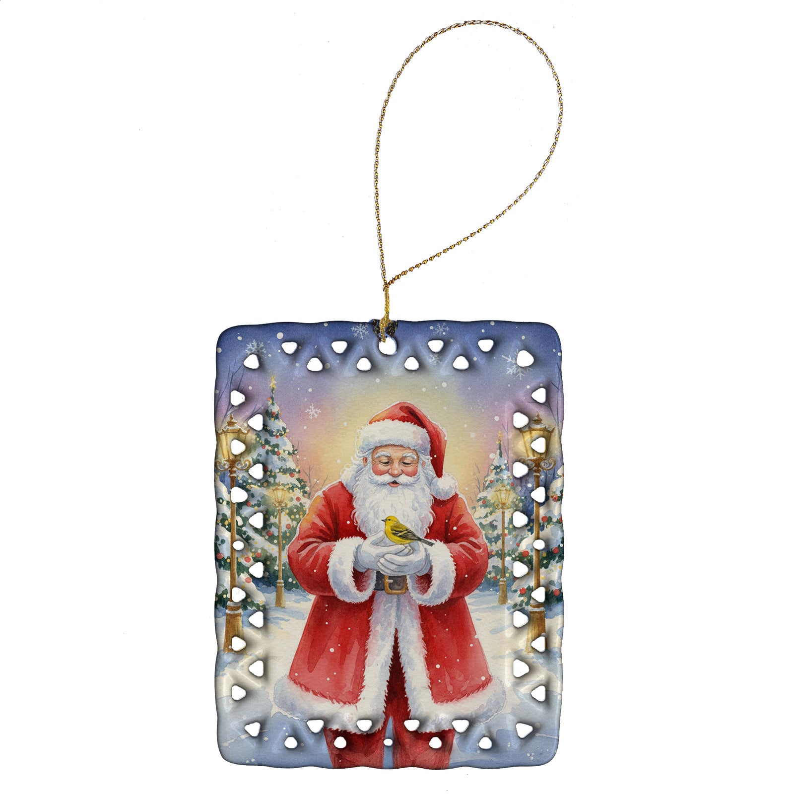 Caroline's Treasures Yellowhammer with Santa Claus Porcelain Ornament