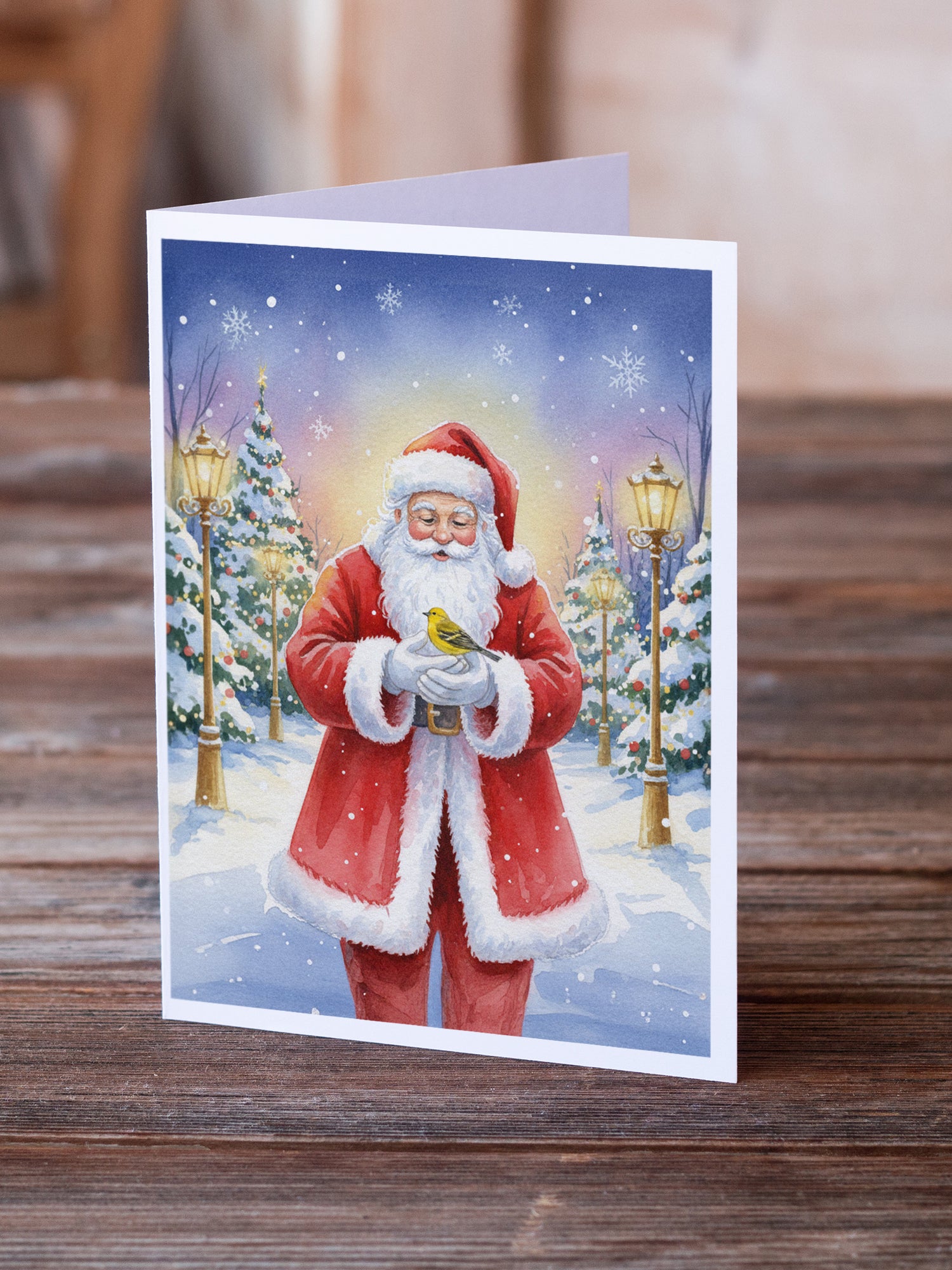 Caroline's Treasures Yellowhammer with Santa Claus Greeting Cards Pack of 8
