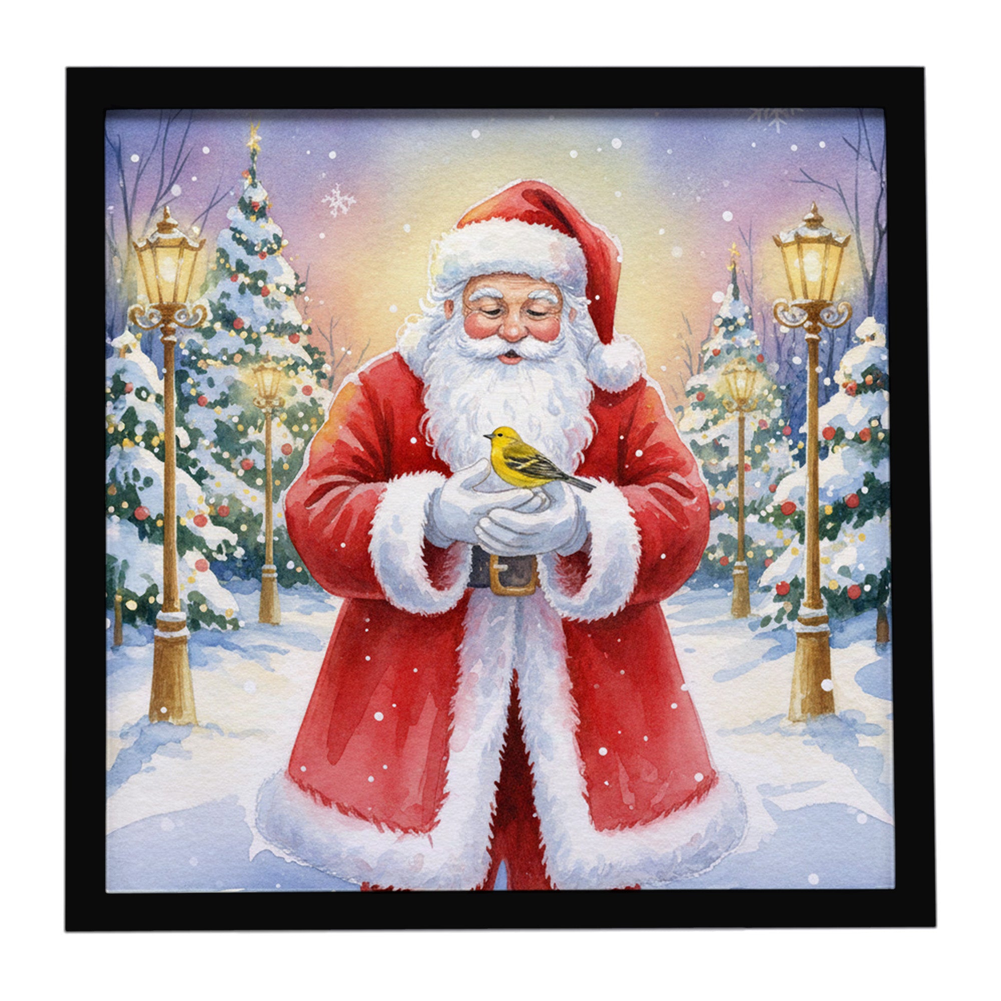 Caroline's Treasures Yellowhammer with Santa Claus Framed Metal Print