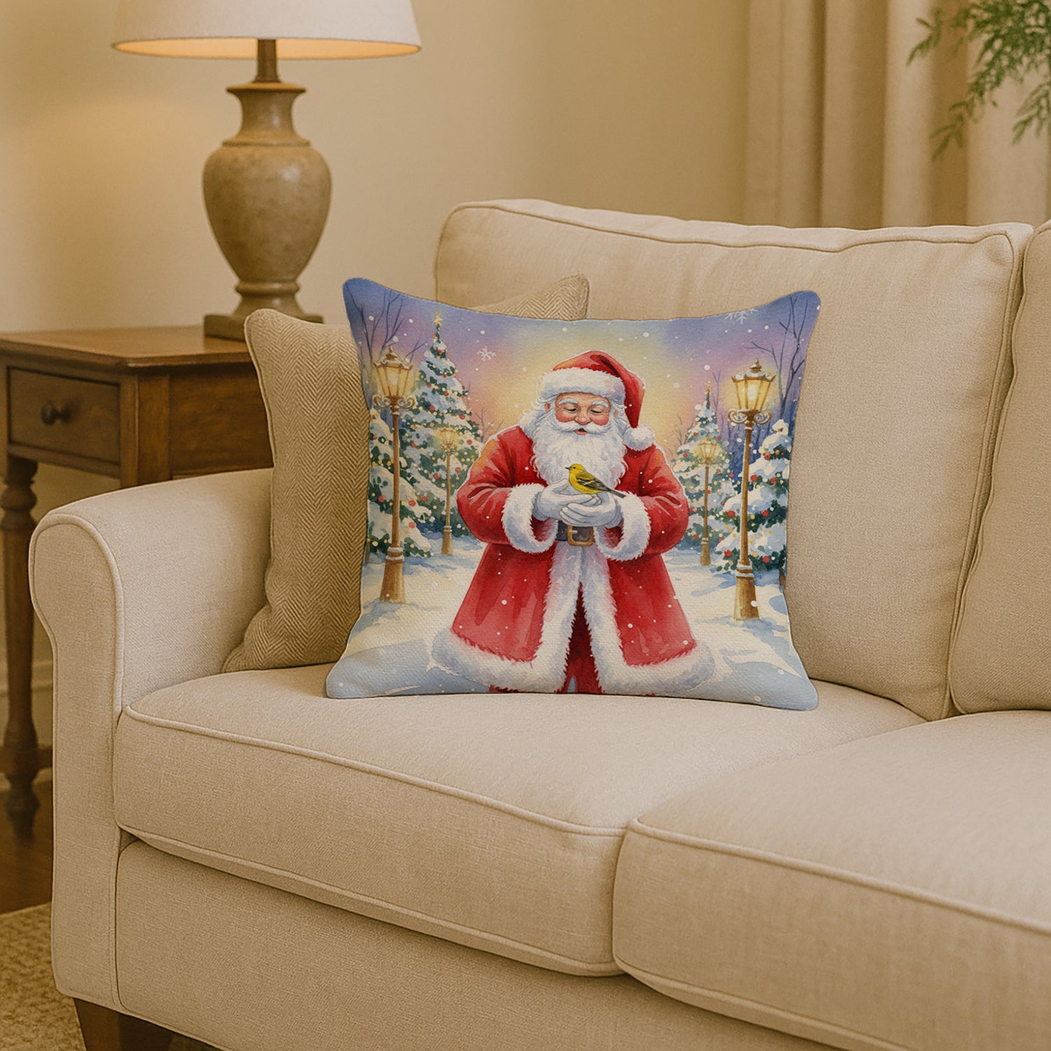 Caroline's Treasures Yellowhammer with Santa Claus Throw Pillow