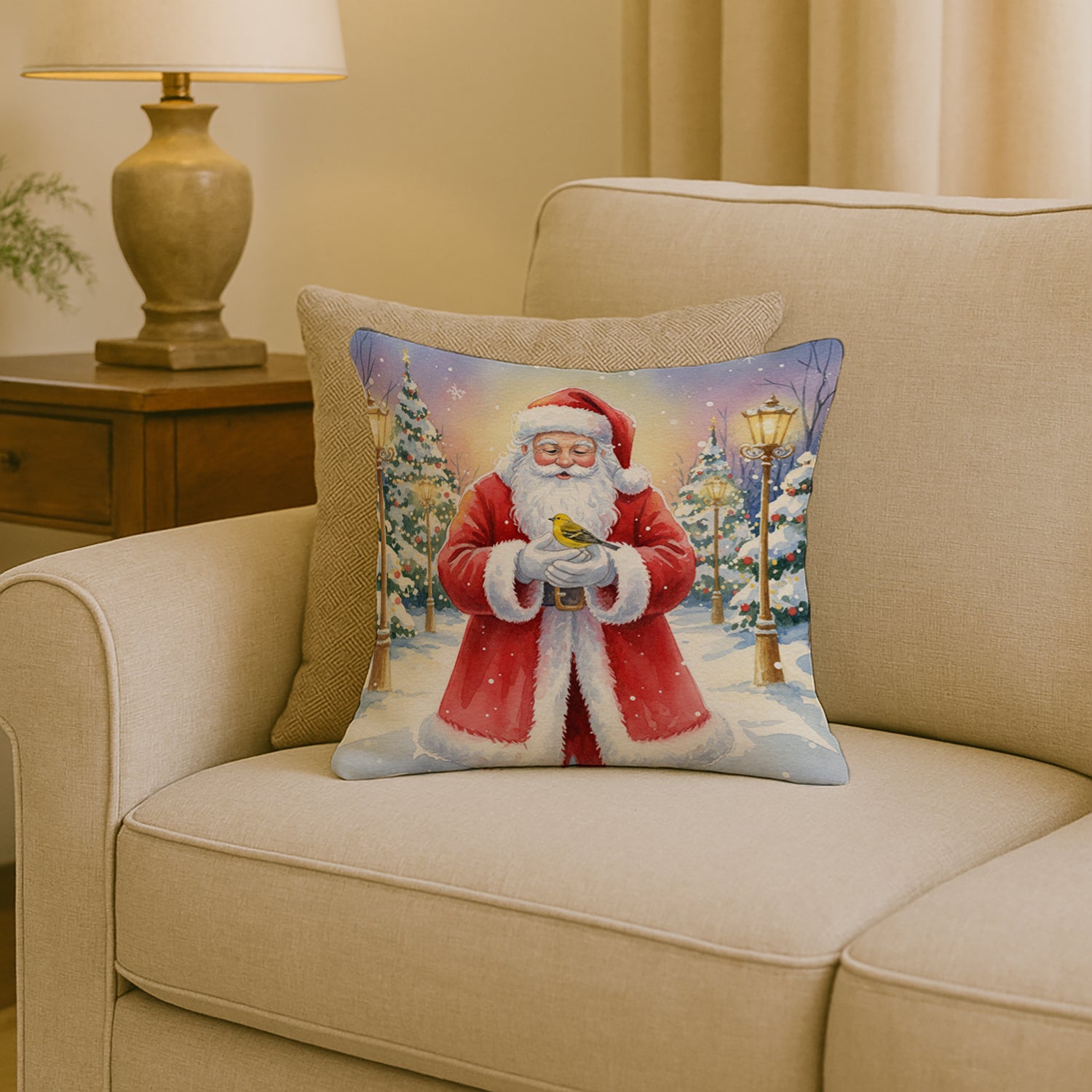 Caroline's Treasures Yellowhammer with Santa Claus Throw Pillow