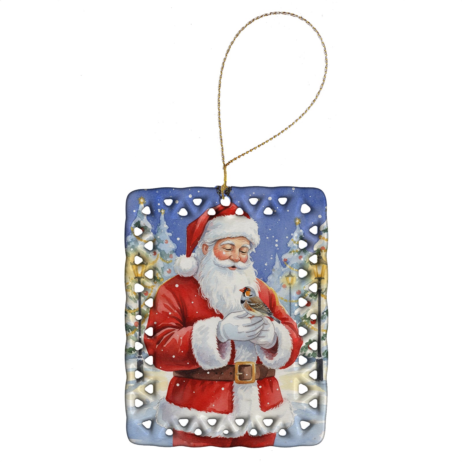 Caroline's Treasures Zebra Finch with Santa Claus Porcelain Ornament