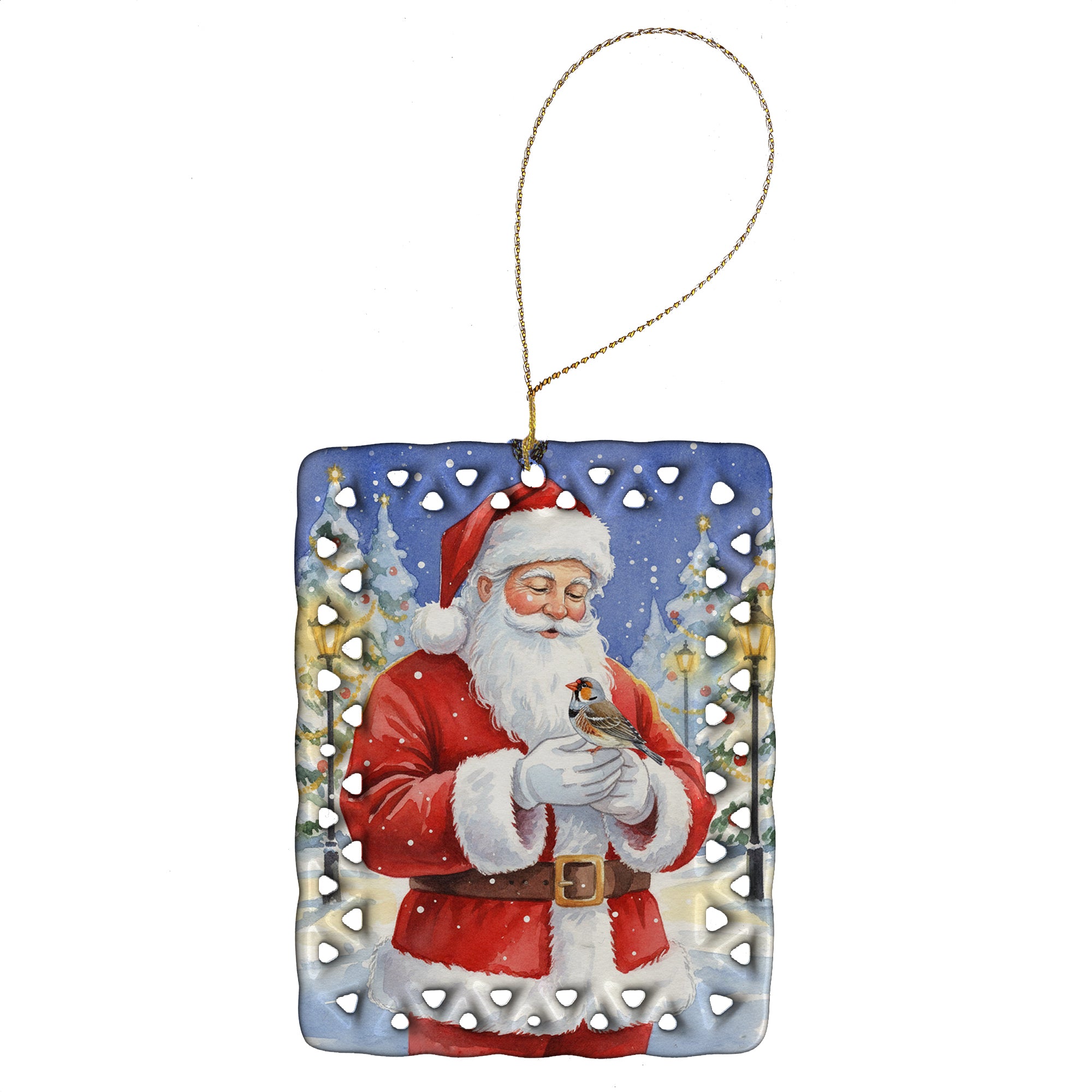 Caroline's Treasures Zebra Finch with Santa Claus Porcelain Ornament