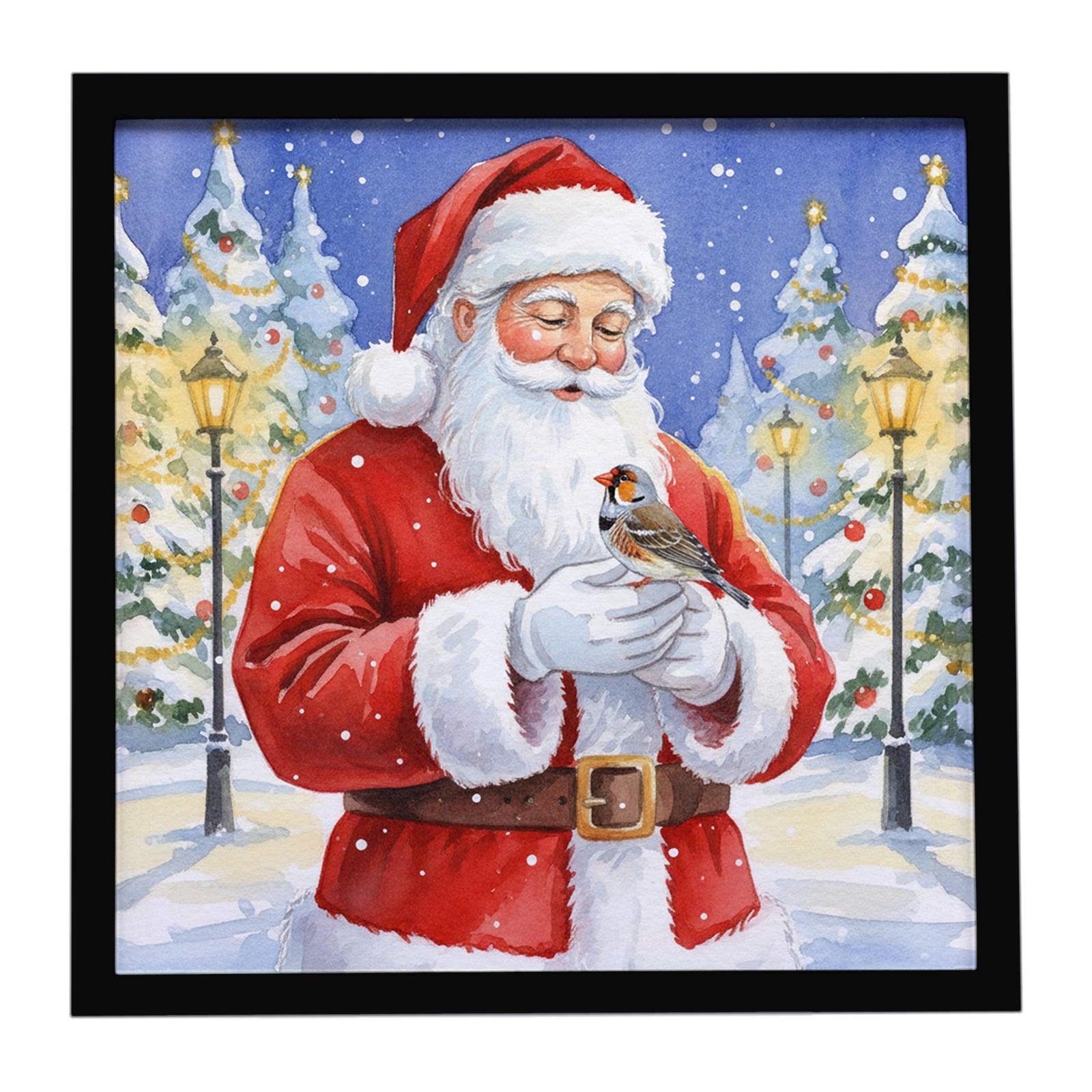 Caroline's Treasures Zebra Finch with Santa Claus Framed Metal Print