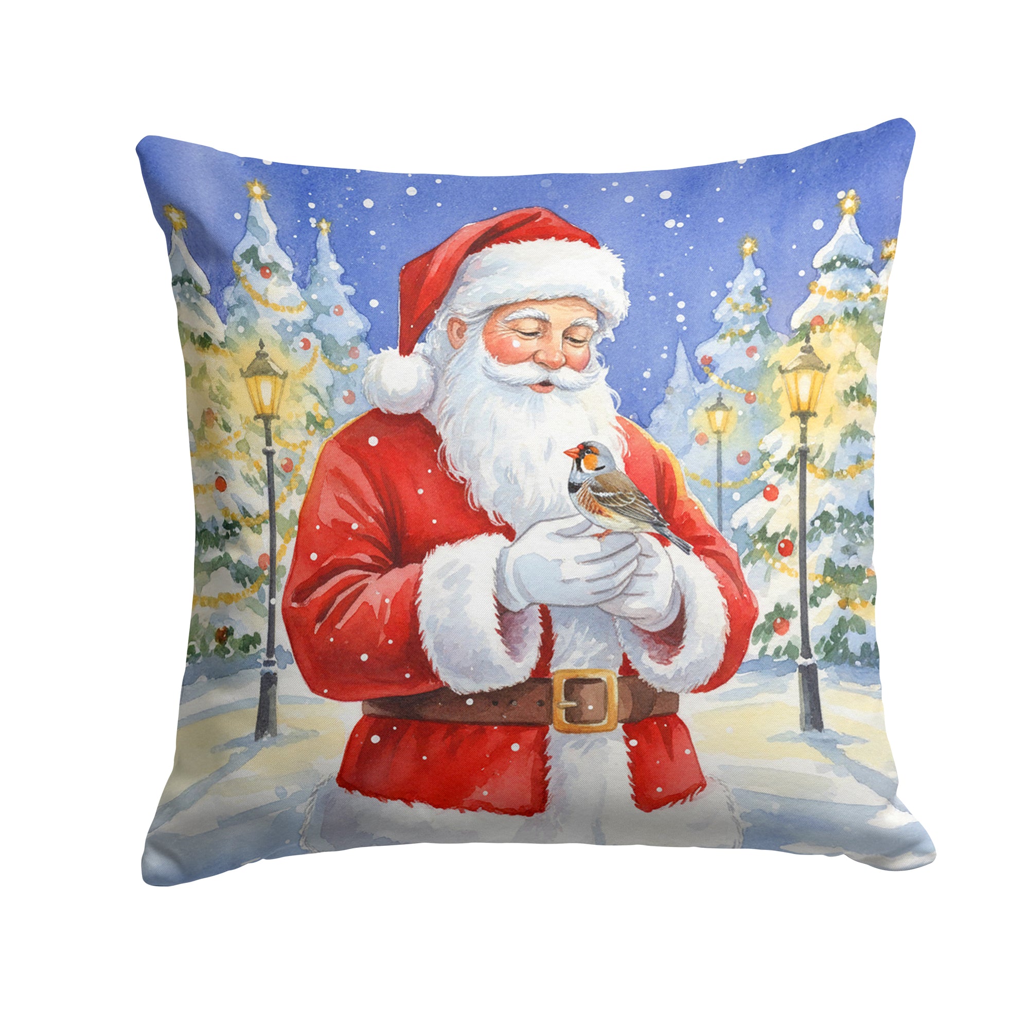 Caroline's Treasures Zebra Finch with Santa Claus Throw Pillow