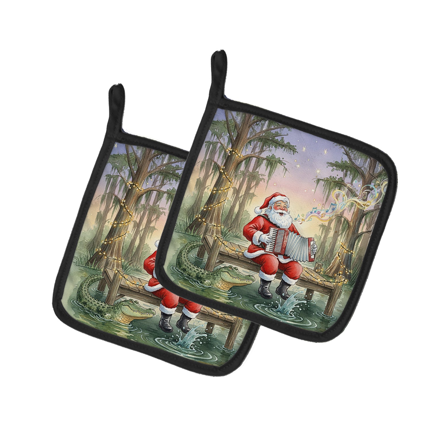 Caroline's Treasures Cajun Santa Claus and the Accordion Gator Christmas Pair of Pot Holders