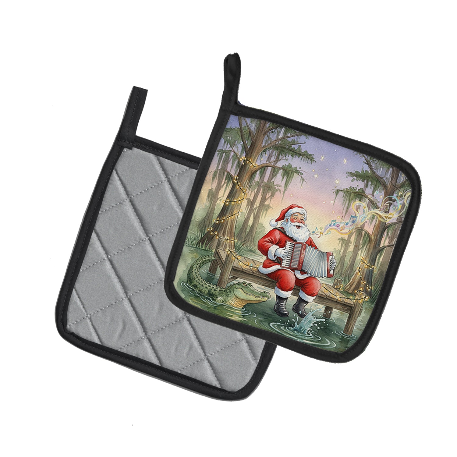 Caroline's Treasures Cajun Santa Claus and the Accordion Gator Christmas Pair of Pot Holders