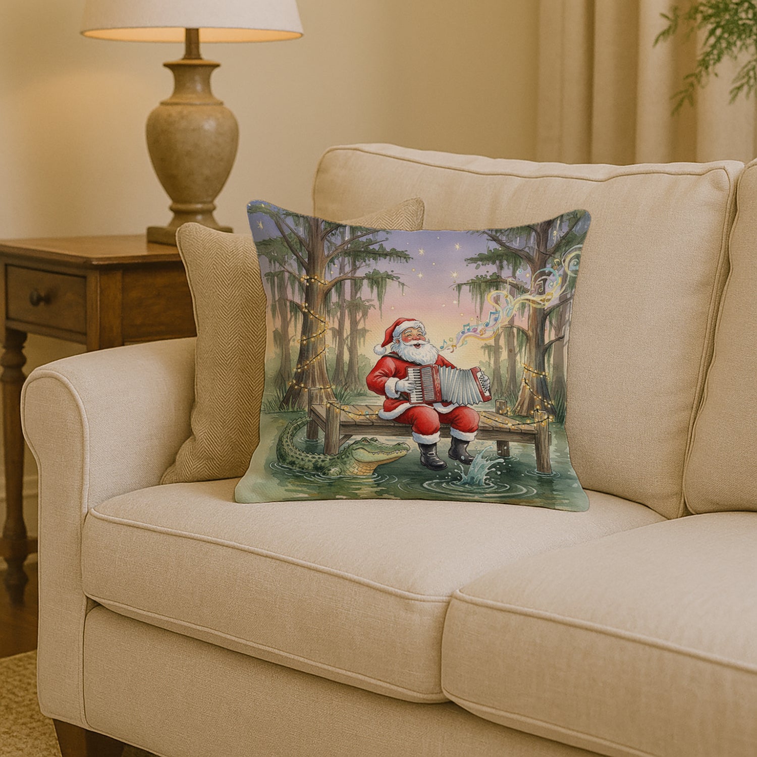 Caroline's Treasures Cajun Santa Claus and the Accordion Gator Christmas Throw Pillow