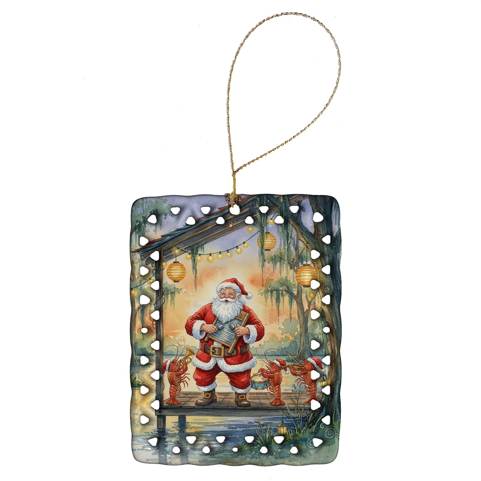 Caroline's Treasures Cajun Santa Claus and the Crawfish Band Christmas Porcelain Ornament