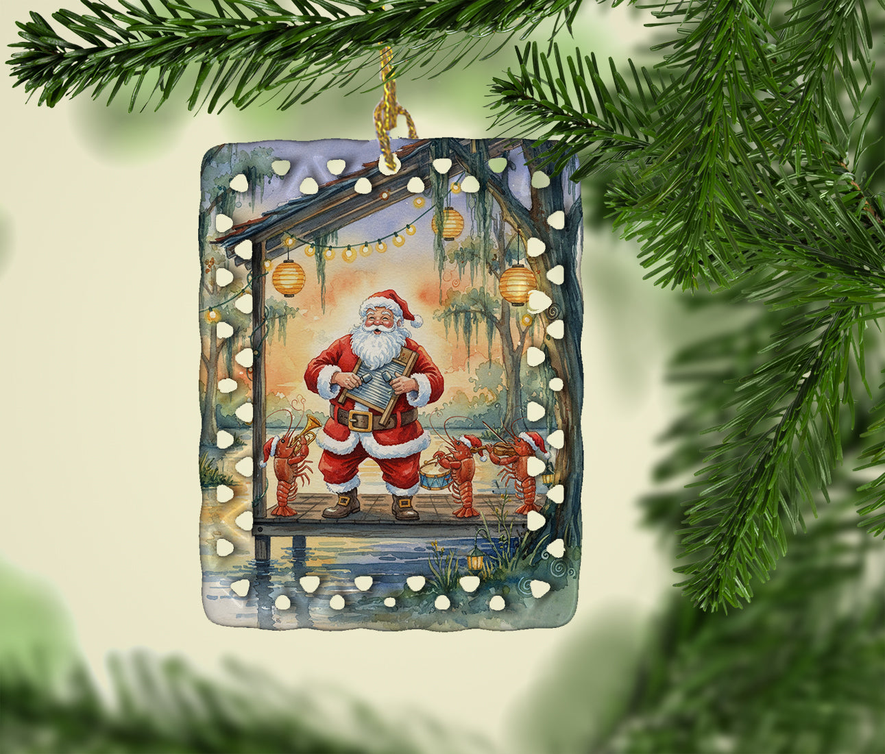 Caroline's Treasures Cajun Santa Claus and the Crawfish Band Christmas Porcelain Ornament