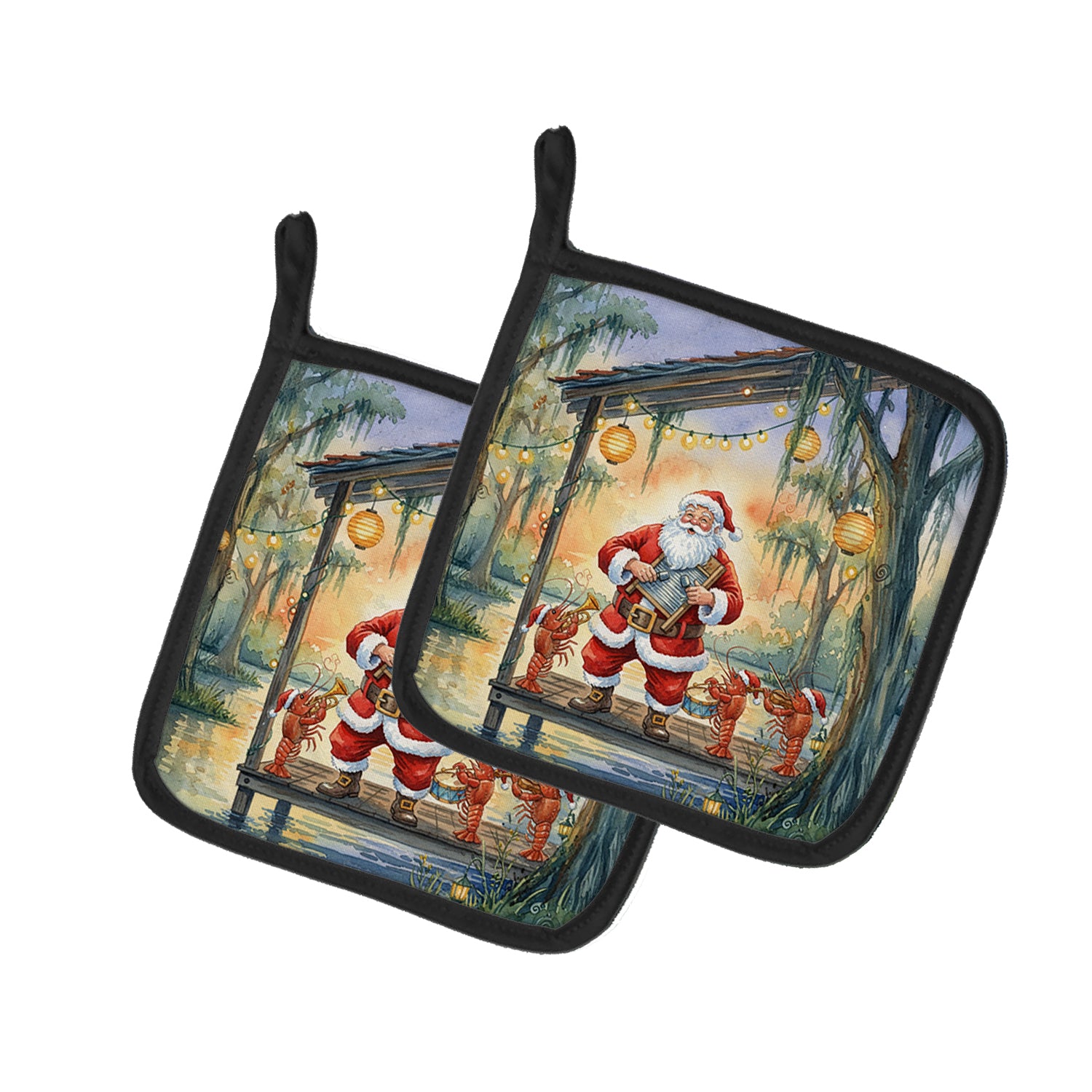 Caroline's Treasures Cajun Santa Claus and the Crawfish Band Christmas Pair of Pot Holders