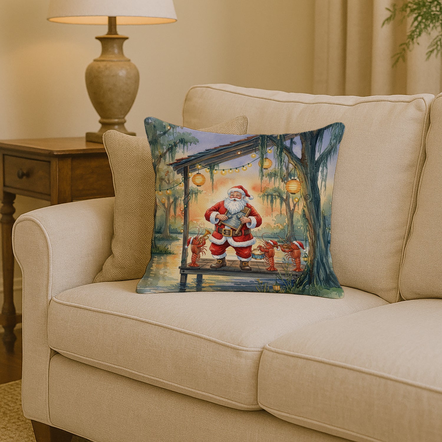 Caroline's Treasures Cajun Santa Claus and the Crawfish Band Christmas Throw Pillow