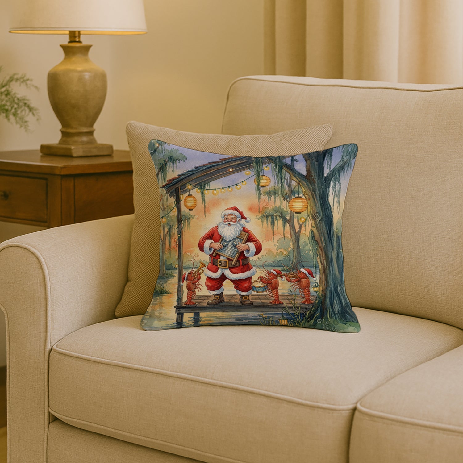 Caroline's Treasures Cajun Santa Claus and the Crawfish Band Christmas Throw Pillow
