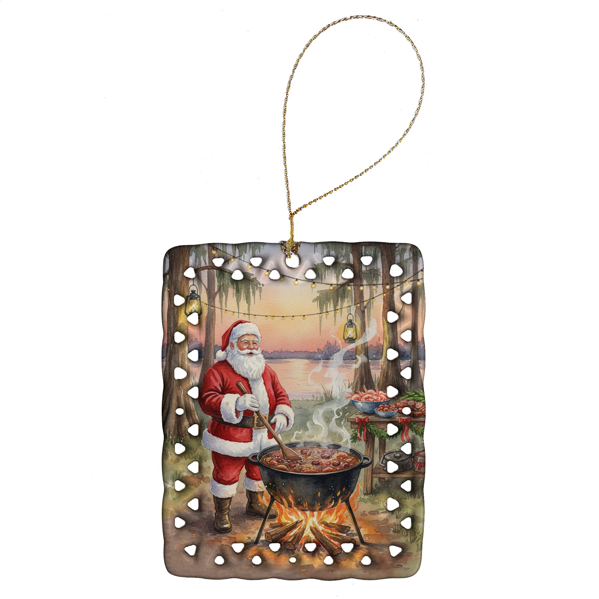 Caroline's Treasures Cajun Santa Claus Cooking Gumbo Christmas Porcelain Ornament
