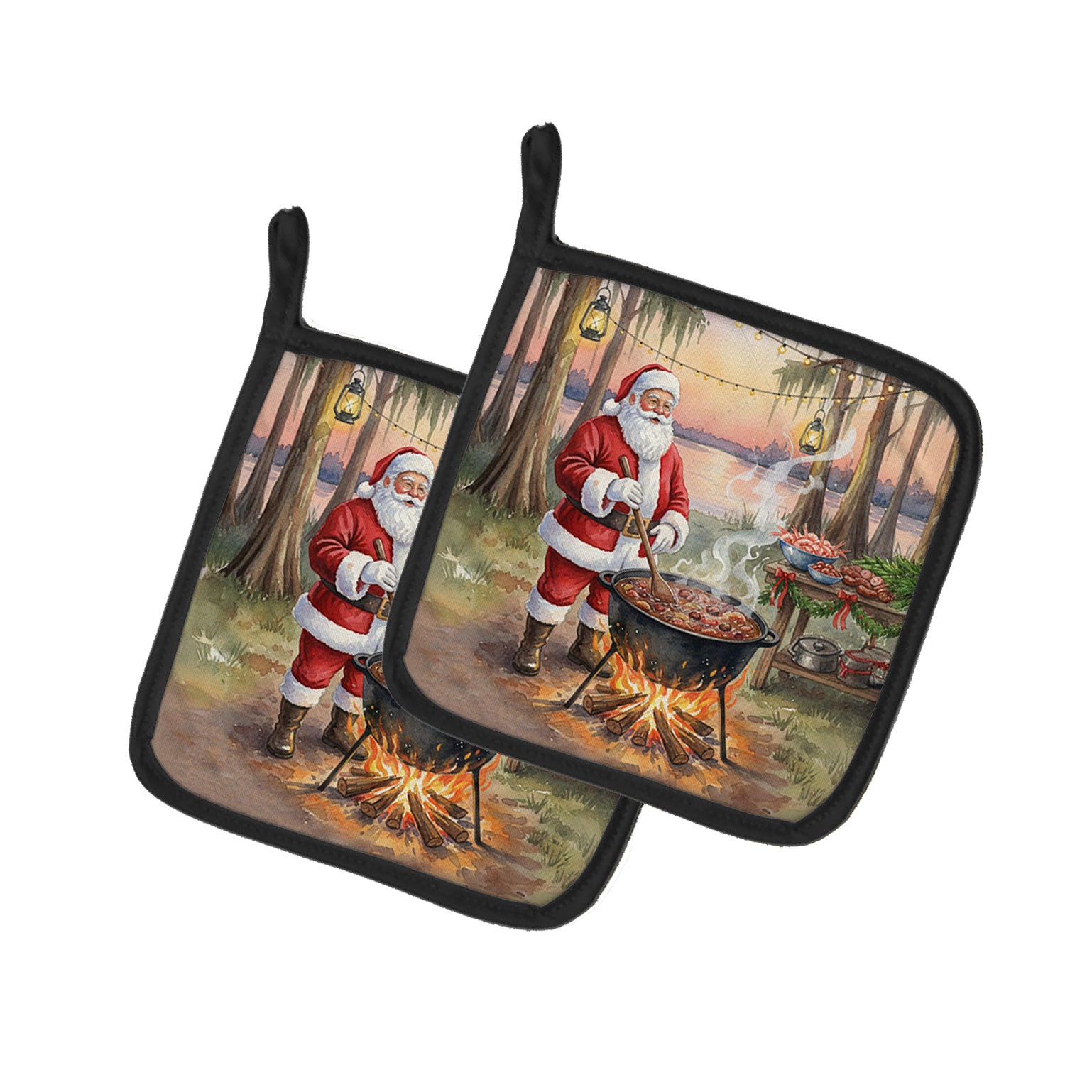 Caroline's Treasures Cajun Santa Claus Cooking Gumbo Christmas Pair of Pot Holders